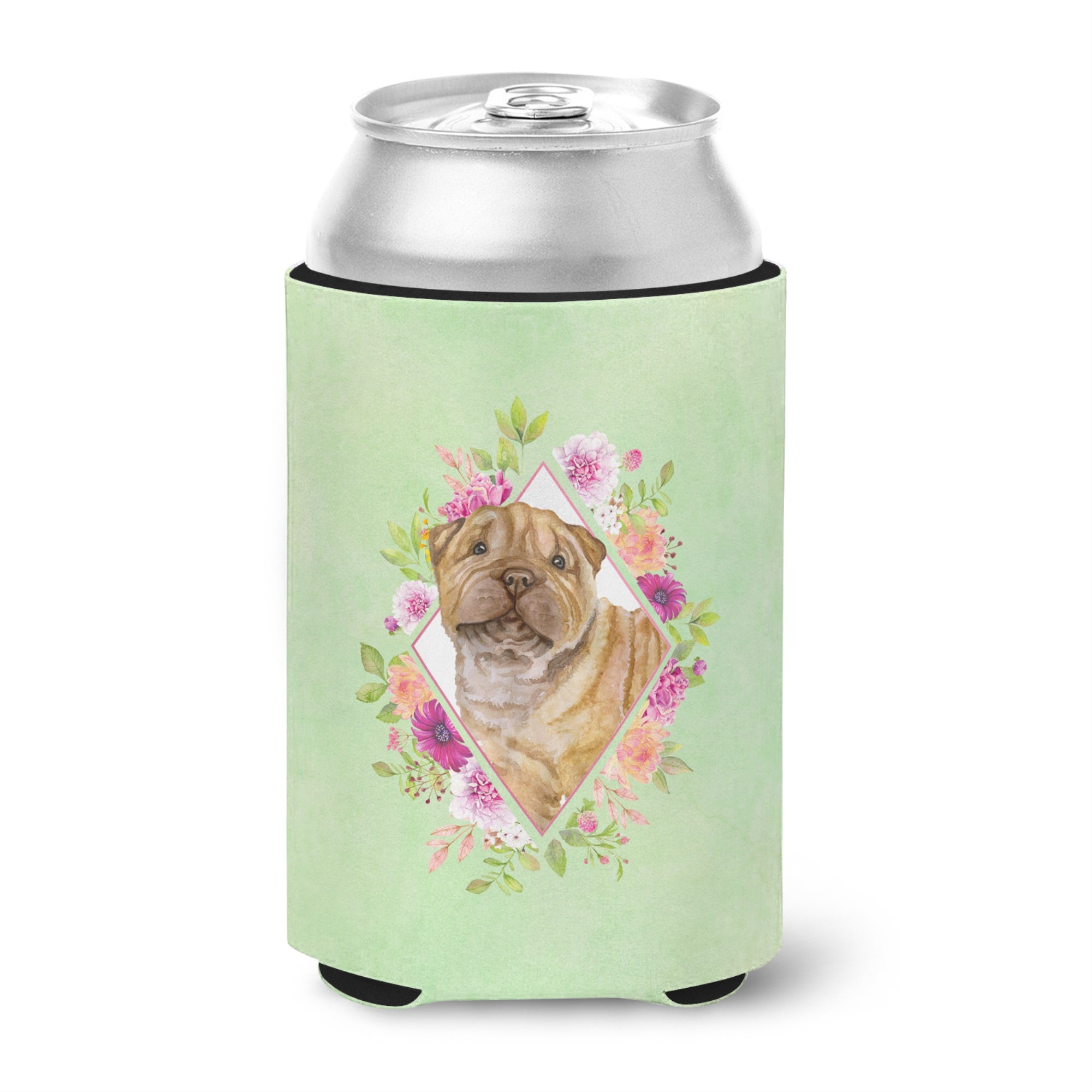 Shar Pei Green Flowers Can Or Bottle Hugger