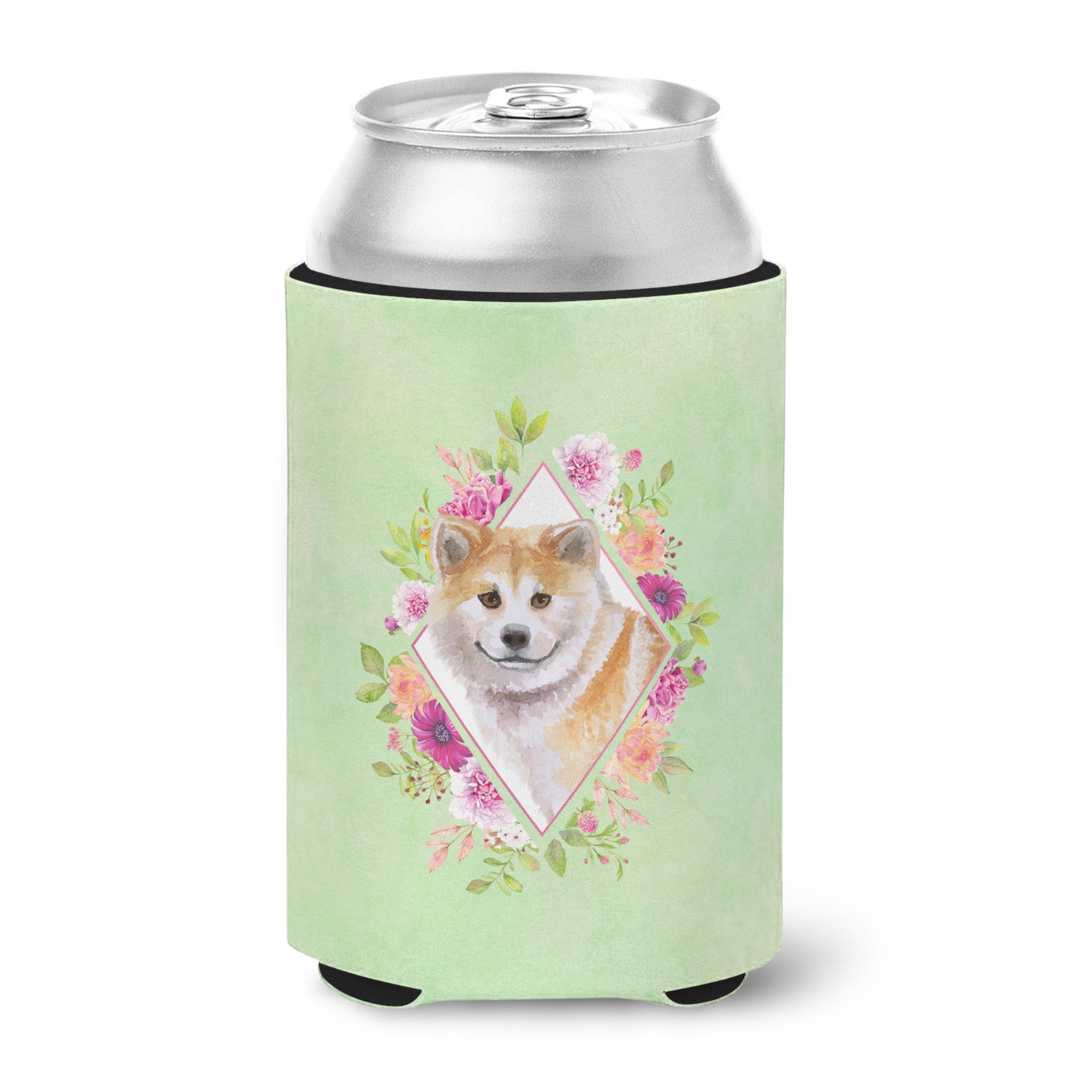 Shiba Inu Green Flowers Can Or Bottle Hugger