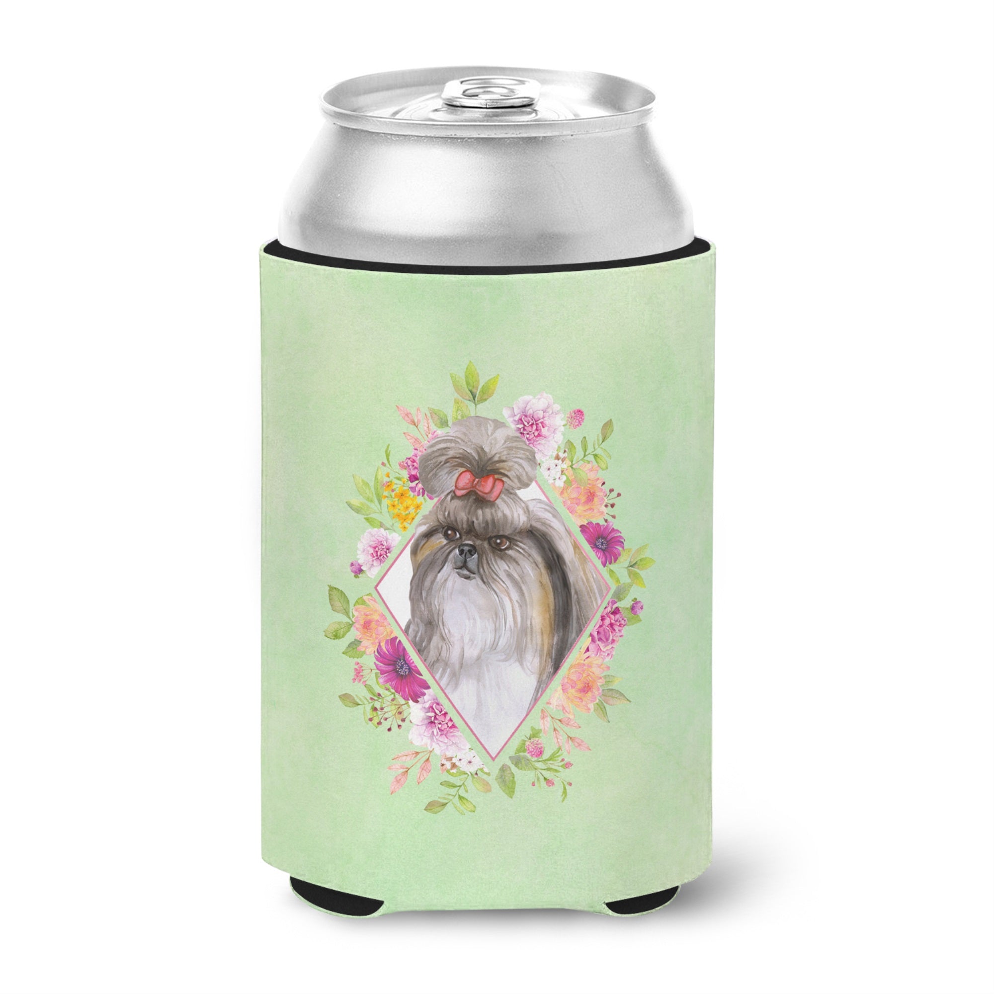 Shih Tzu Green Flowers Can Or Bottle Hugger