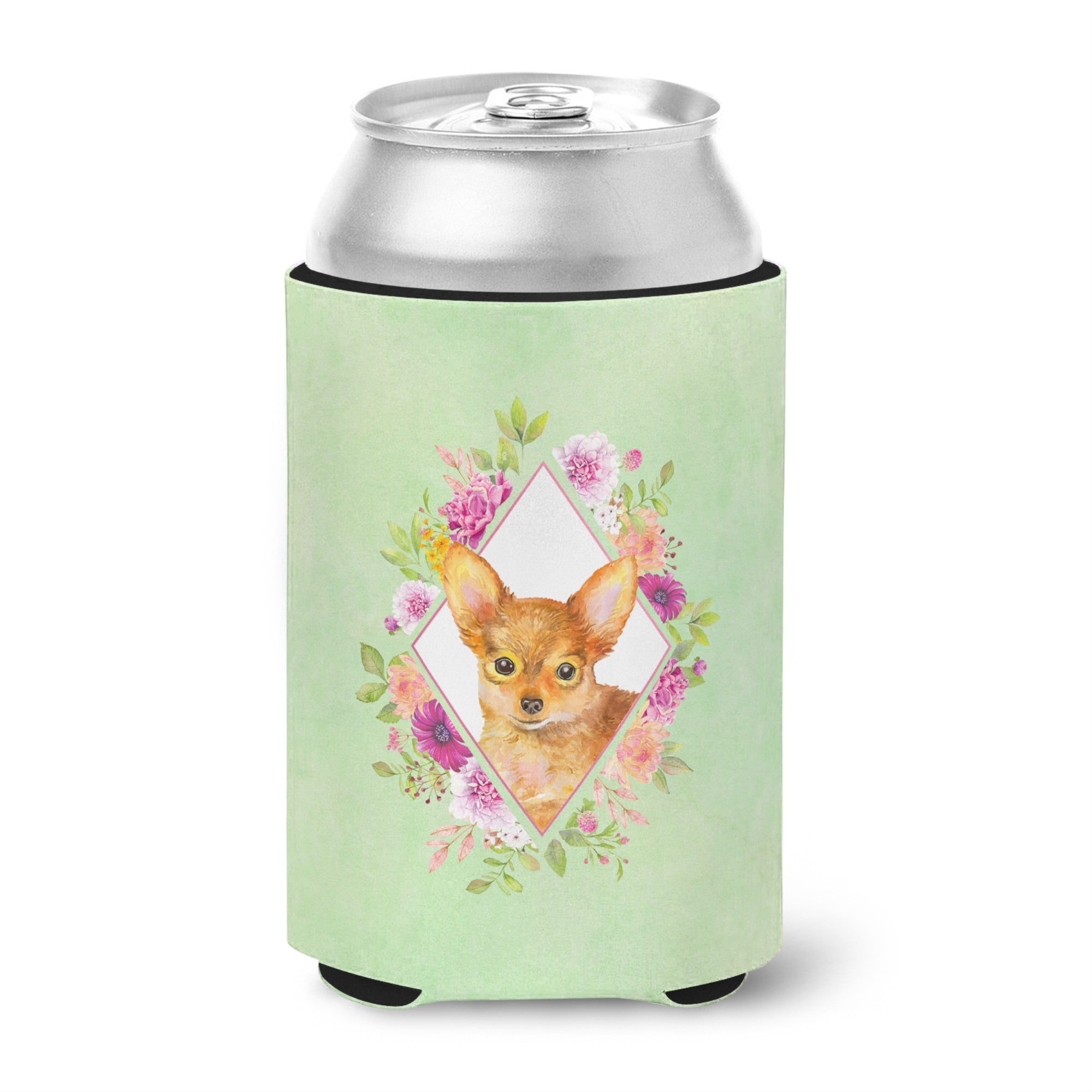Toy Terrier Green Flowers Can Or Bottle Hugger