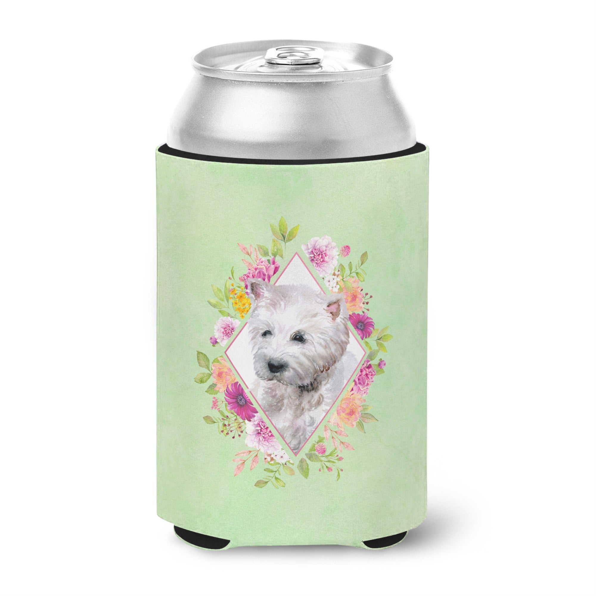 West Highland White Terrier Green Flowers Can Or Bottle Hugger