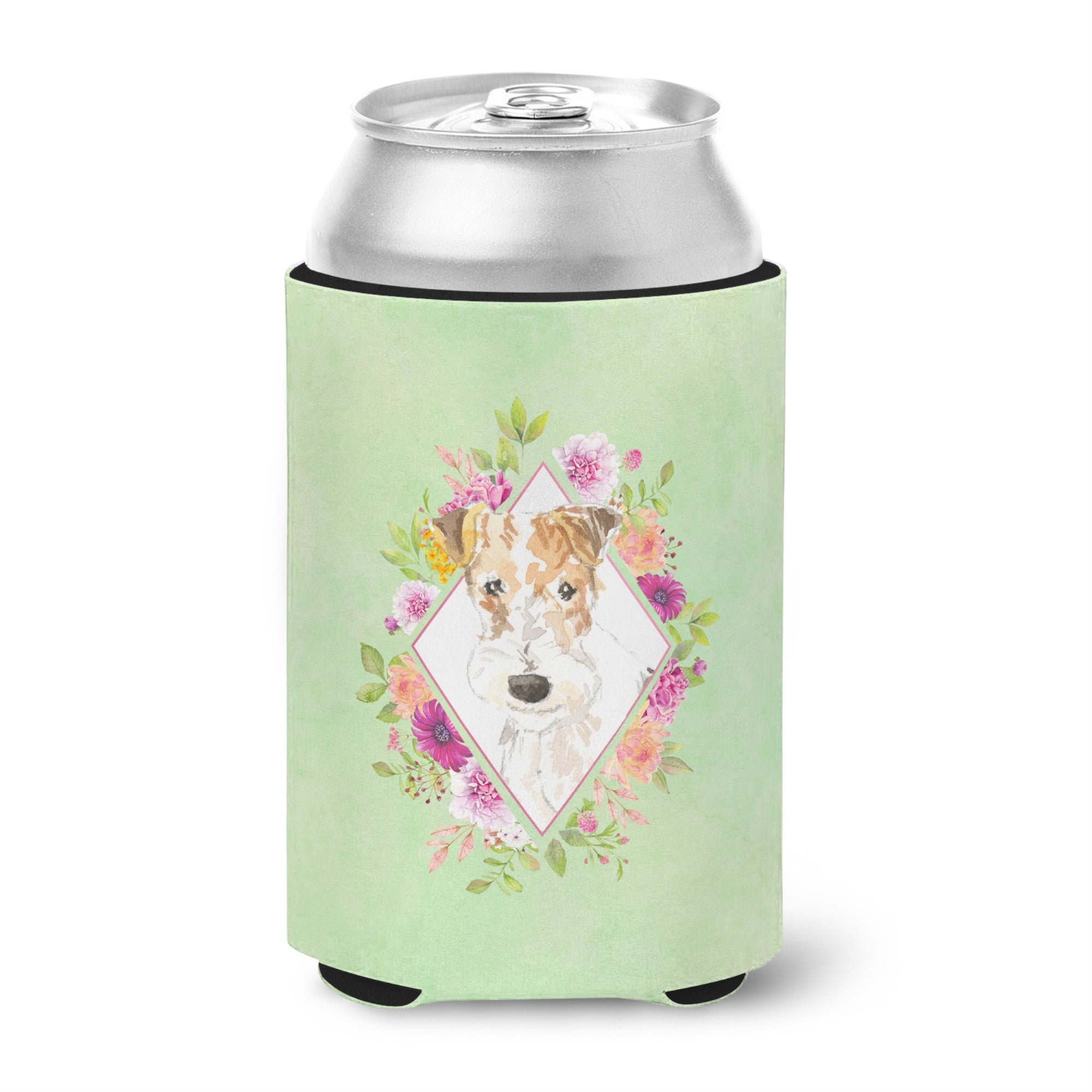Fox Terrier Green Flowers Can Or Bottle Hugger