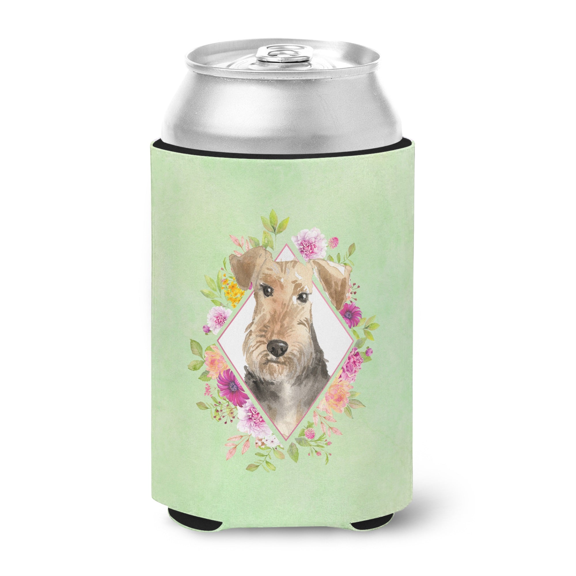 Airedale Terrier Green Flowers Can Or Bottle Hugger