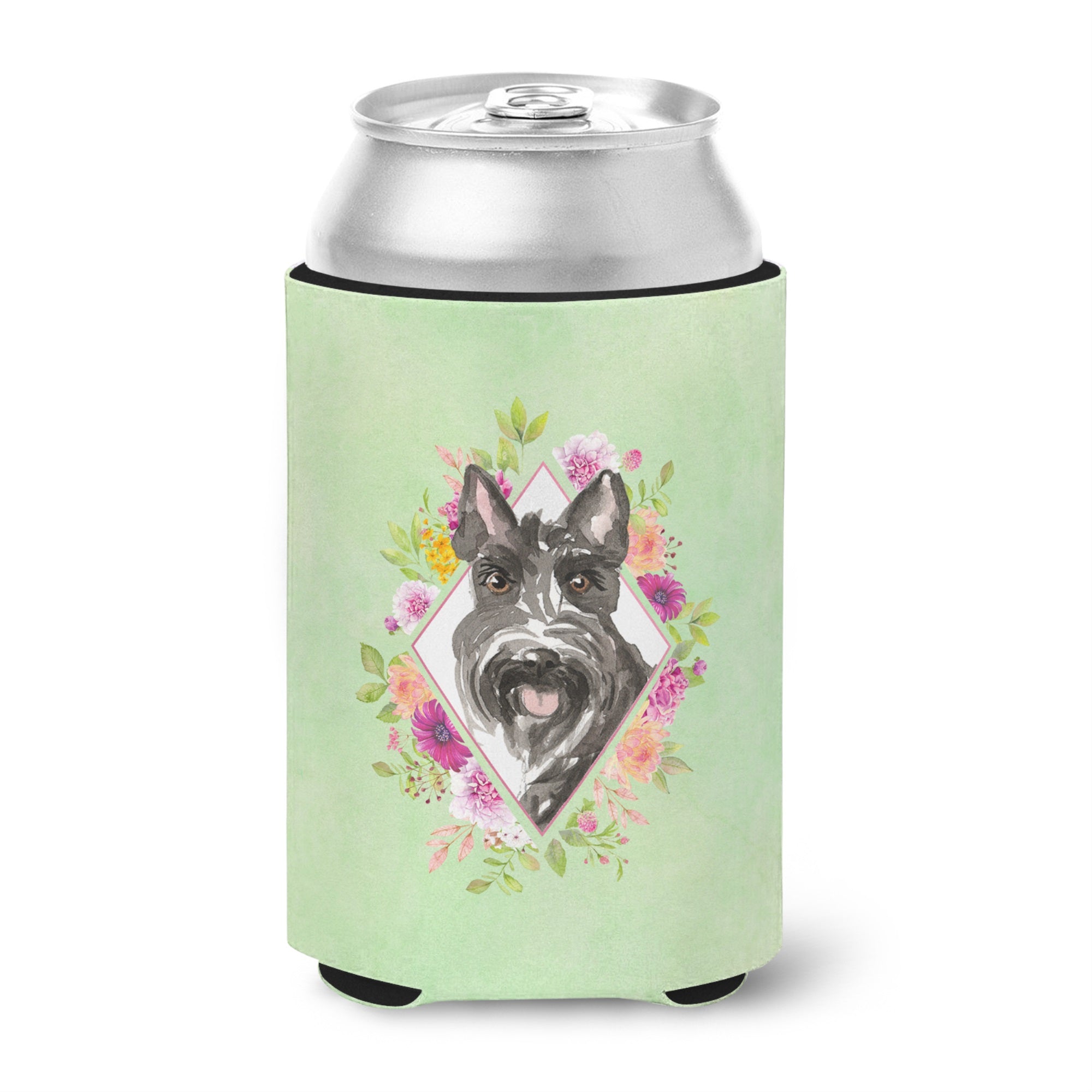 Scottish Terrier Green Flowers Can Or Bottle Hugger
