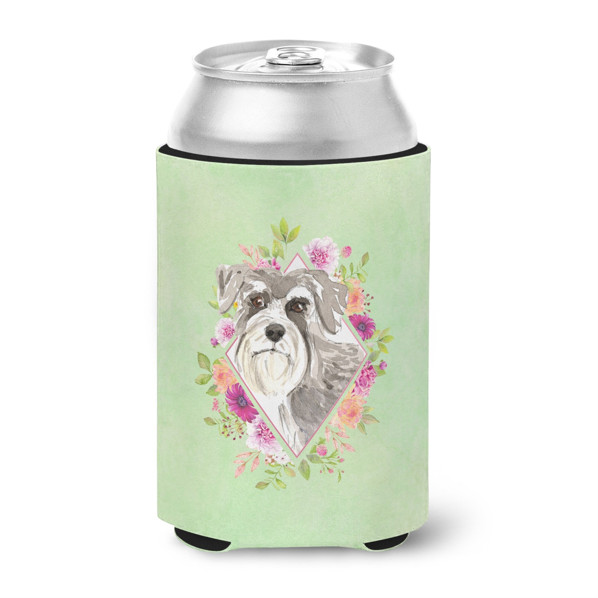 Schnauzer #1 Green Flowers Can Or Bottle Hugger