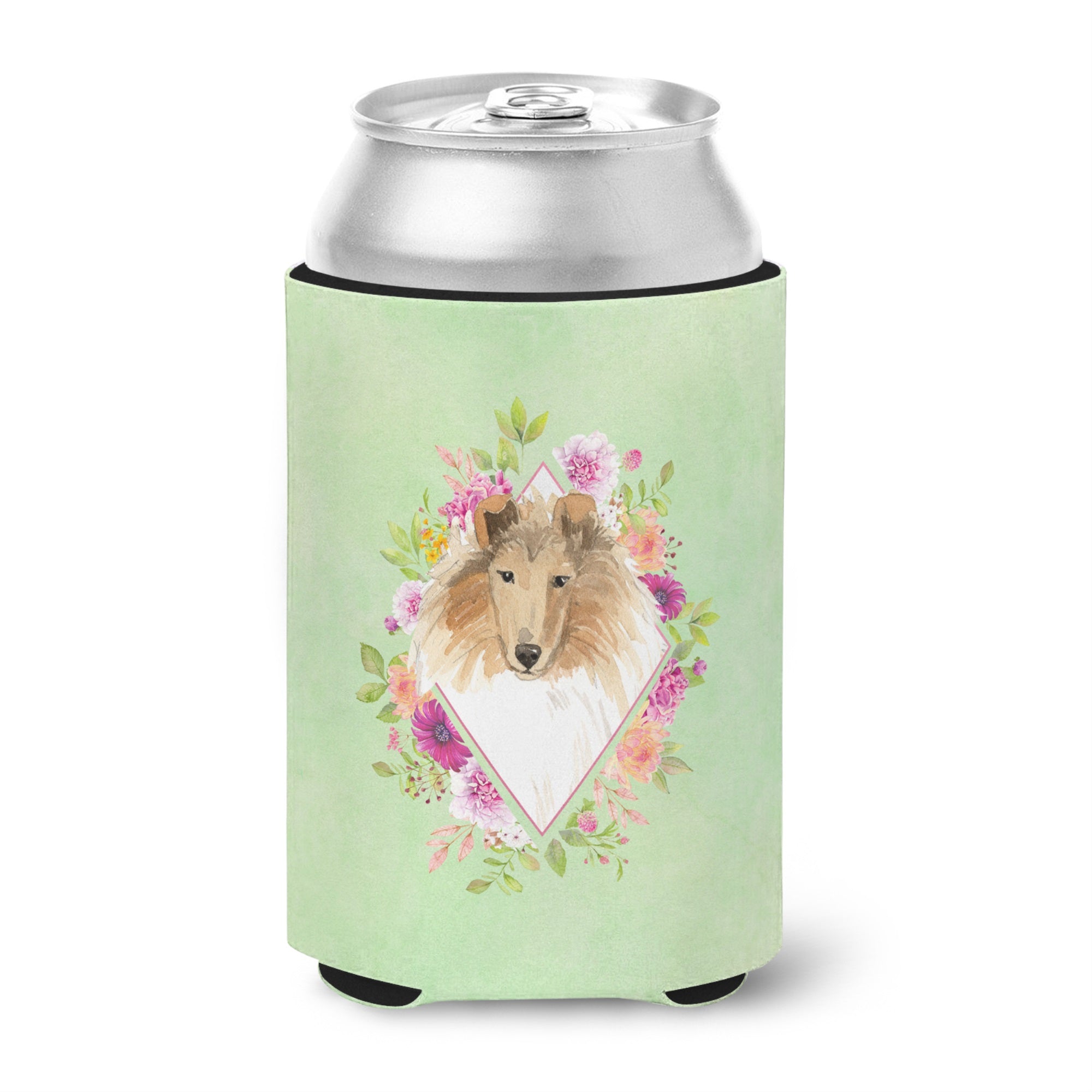 Collie Green Flowers Can Or Bottle Hugger