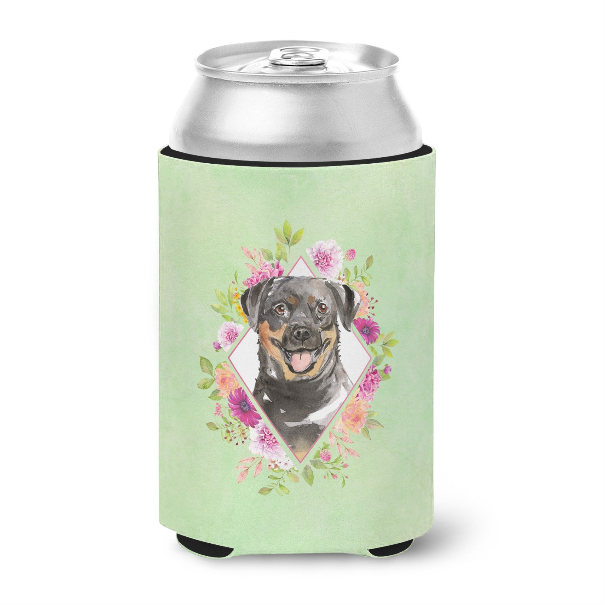Rottweiler Green Flowers Can Or Bottle Hugger