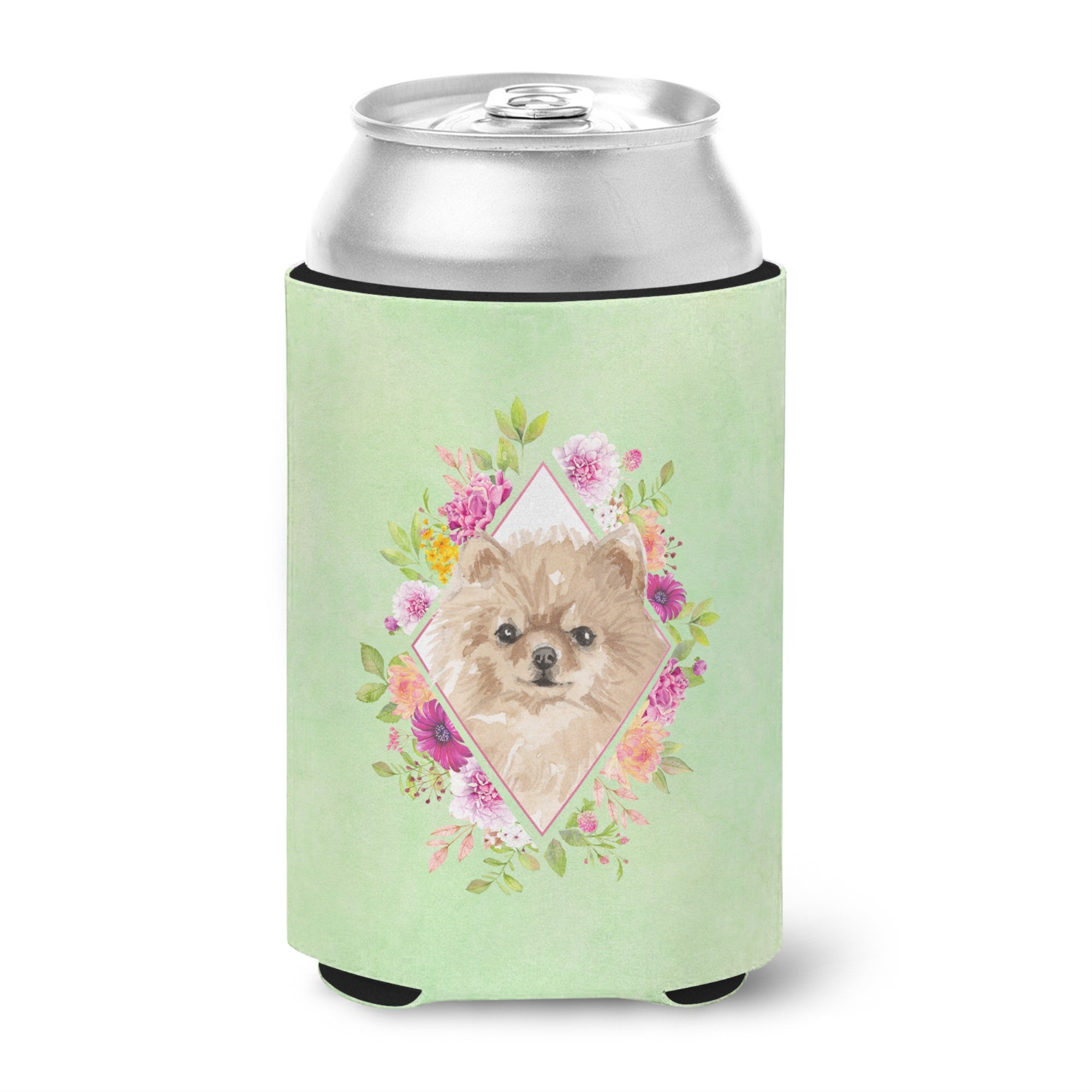 Pomeranian Green Flowers Can Or Bottle Hugger
