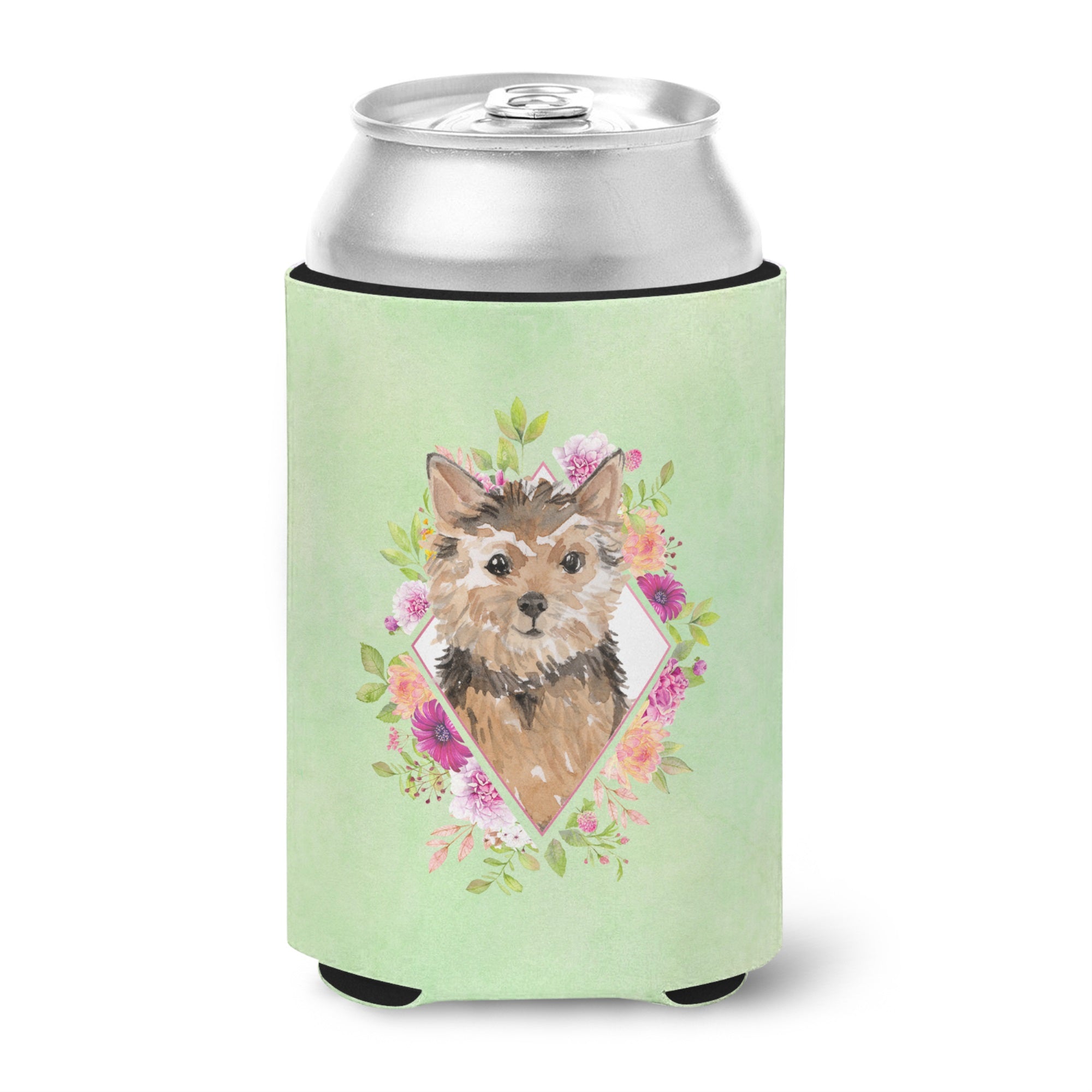 Norwich Terrier Green Flowers Can Or Bottle Hugger