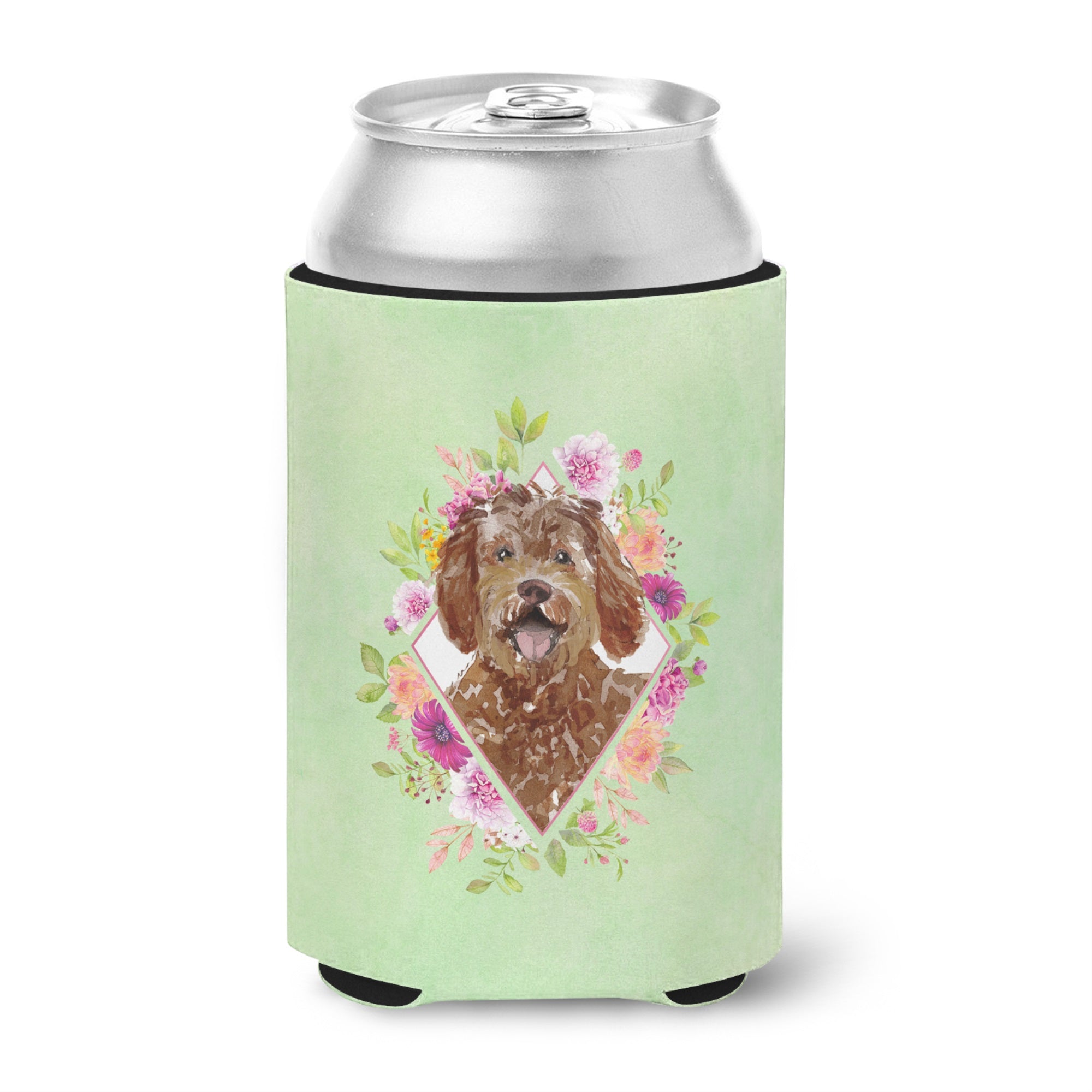 Labradoodle Green Flowers Can Or Bottle Hugger