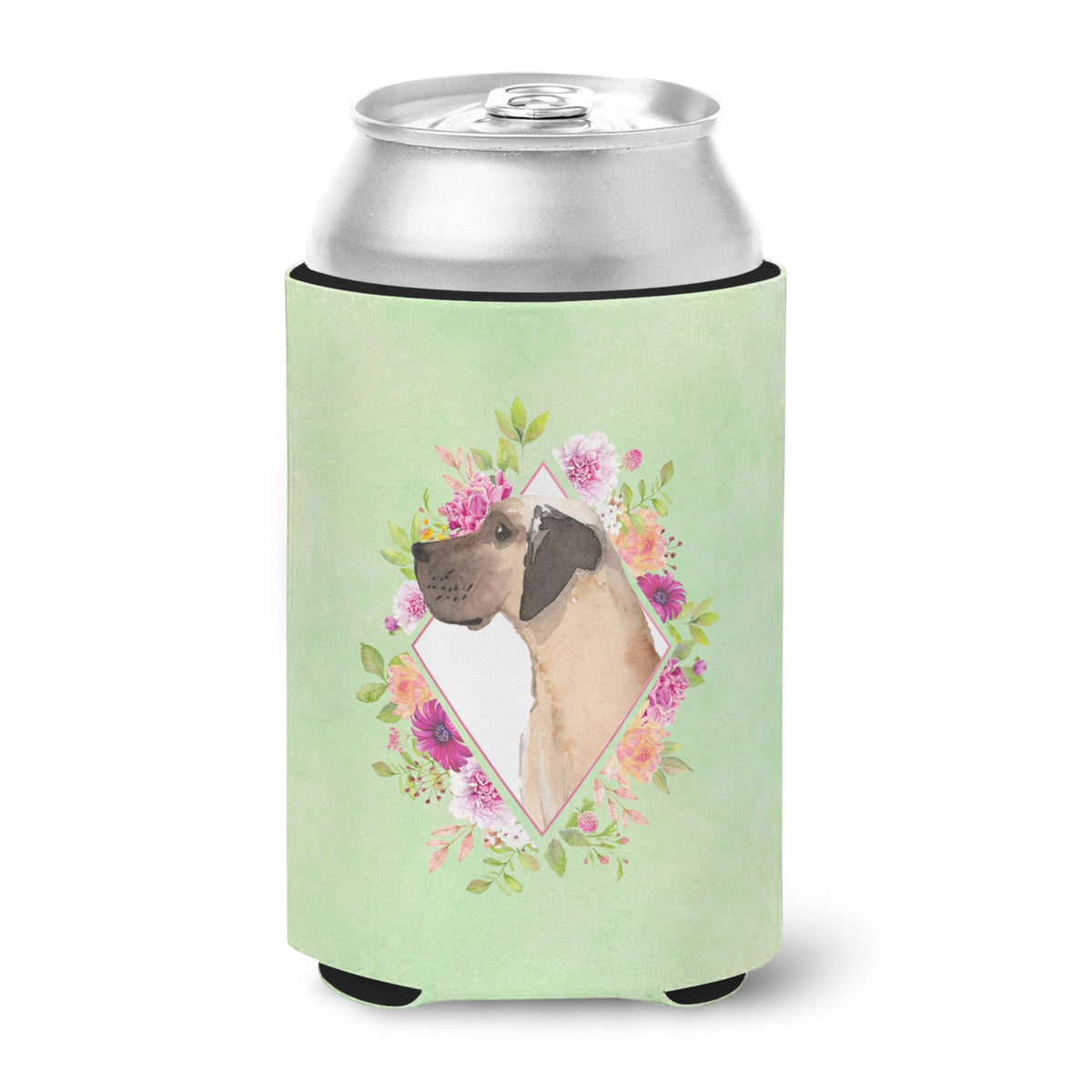 Fawn Great Dane Green Flowers Can Or Bottle Hugger