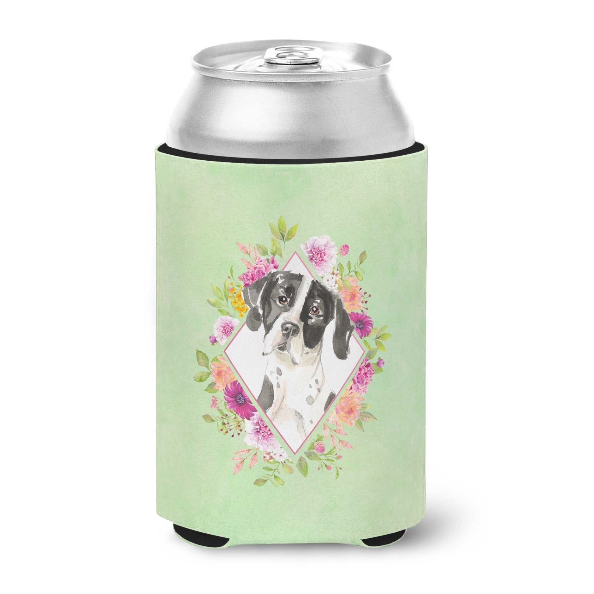 English Pointer Green Flowers Can Or Bottle Hugger
