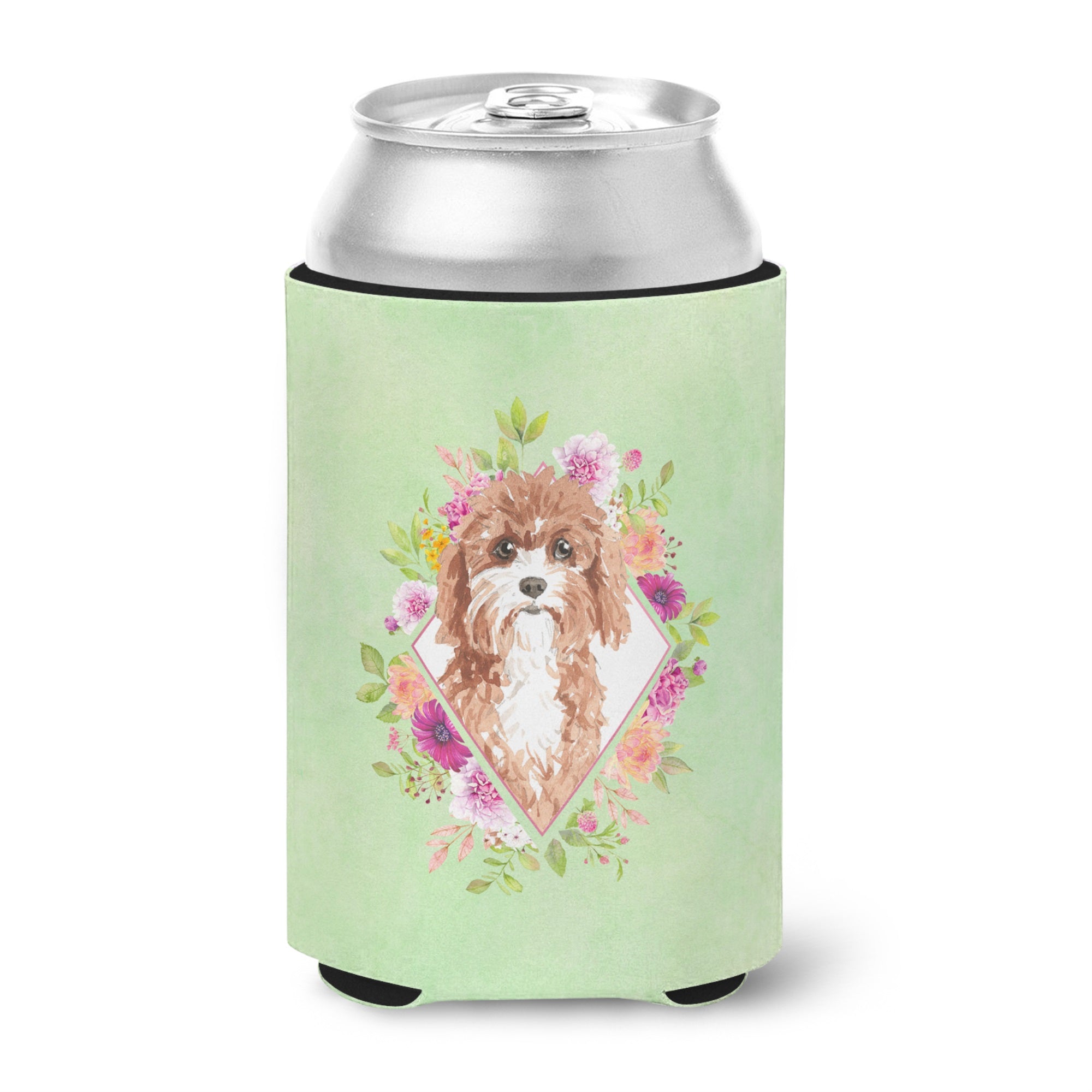 Cavapoo Green Flowers Can Or Bottle Hugger