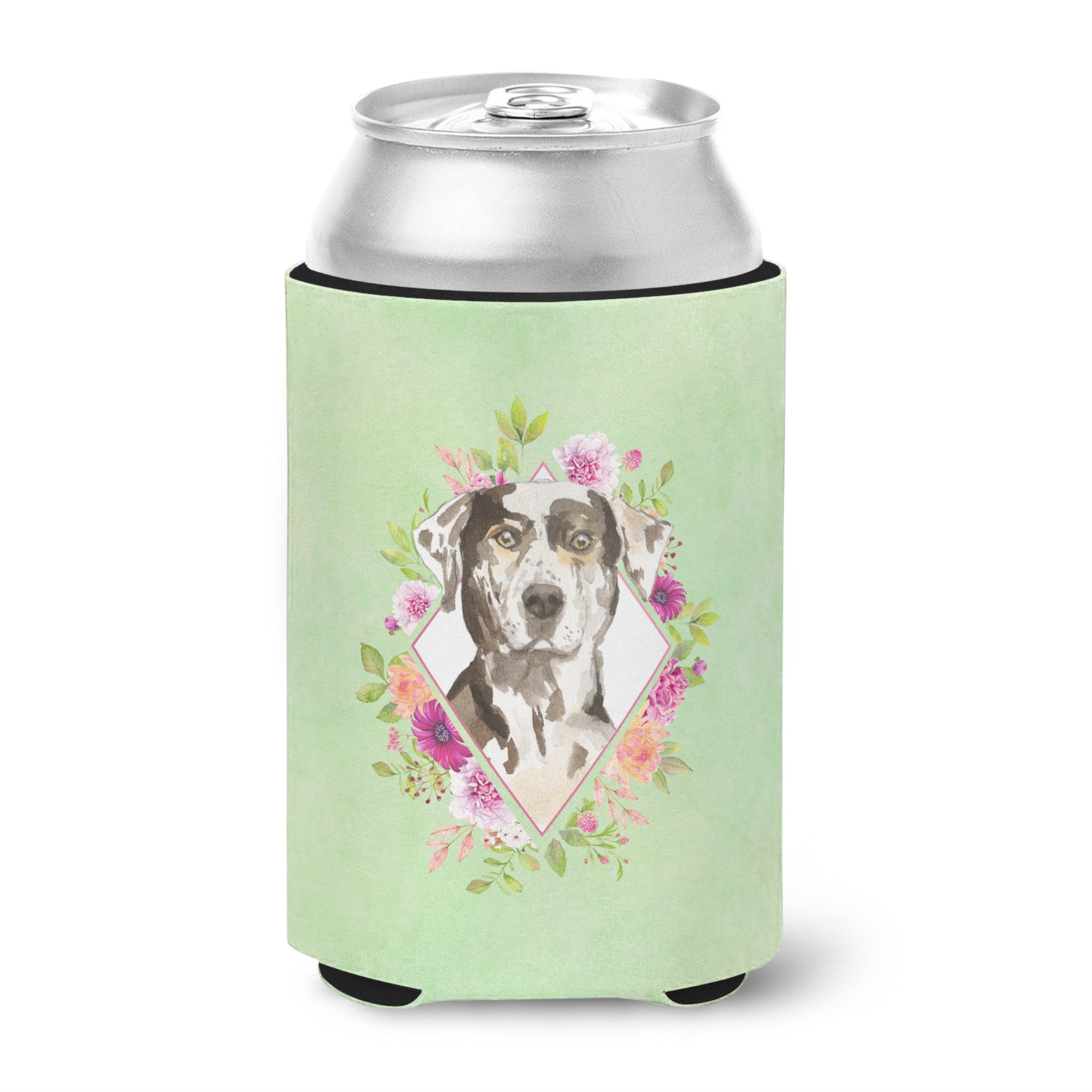 Catahoula Leopard Dog Green Flowers Can Or Bottle Hugger