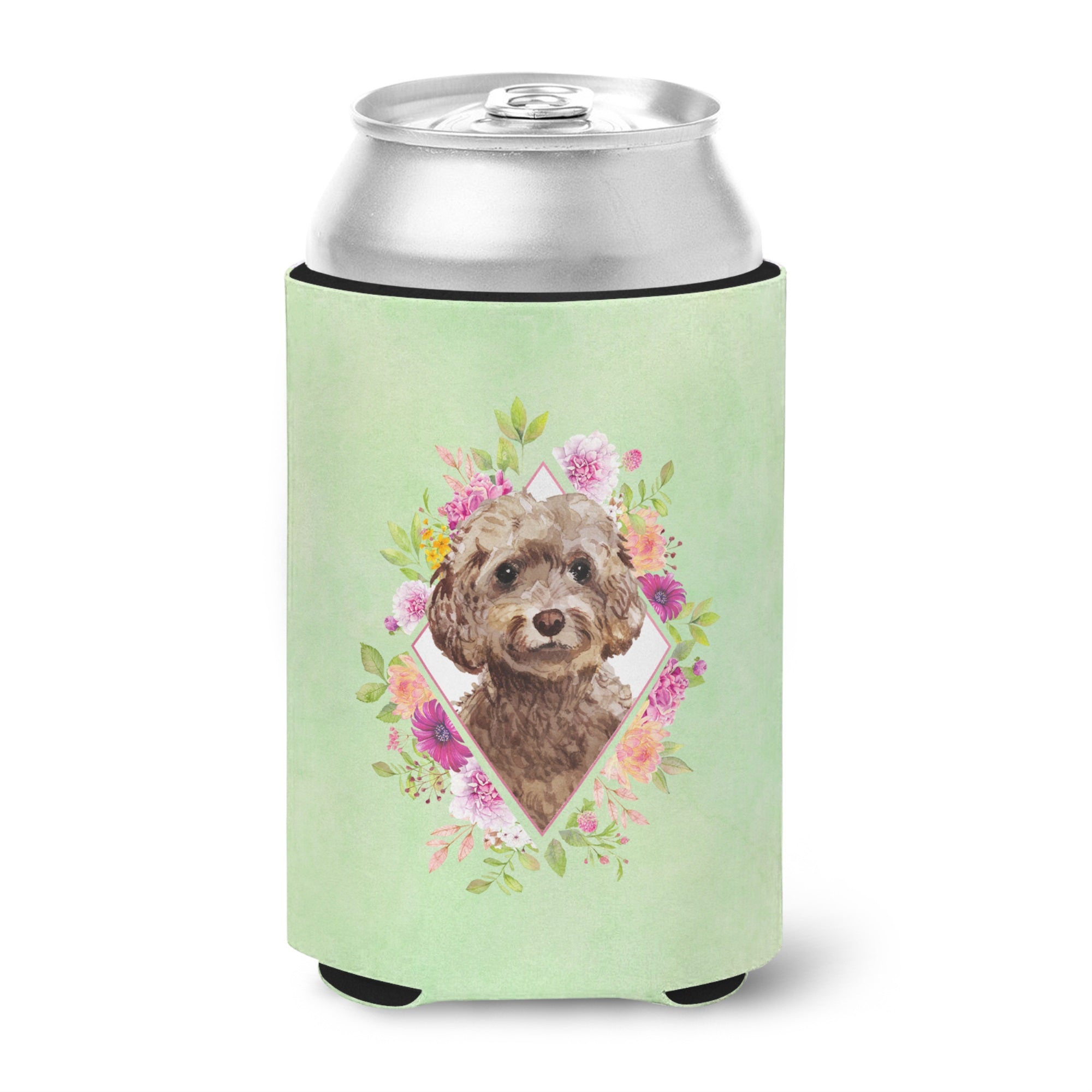 Chocolate Cockapoo Green Flowers Can Or Bottle Hugger