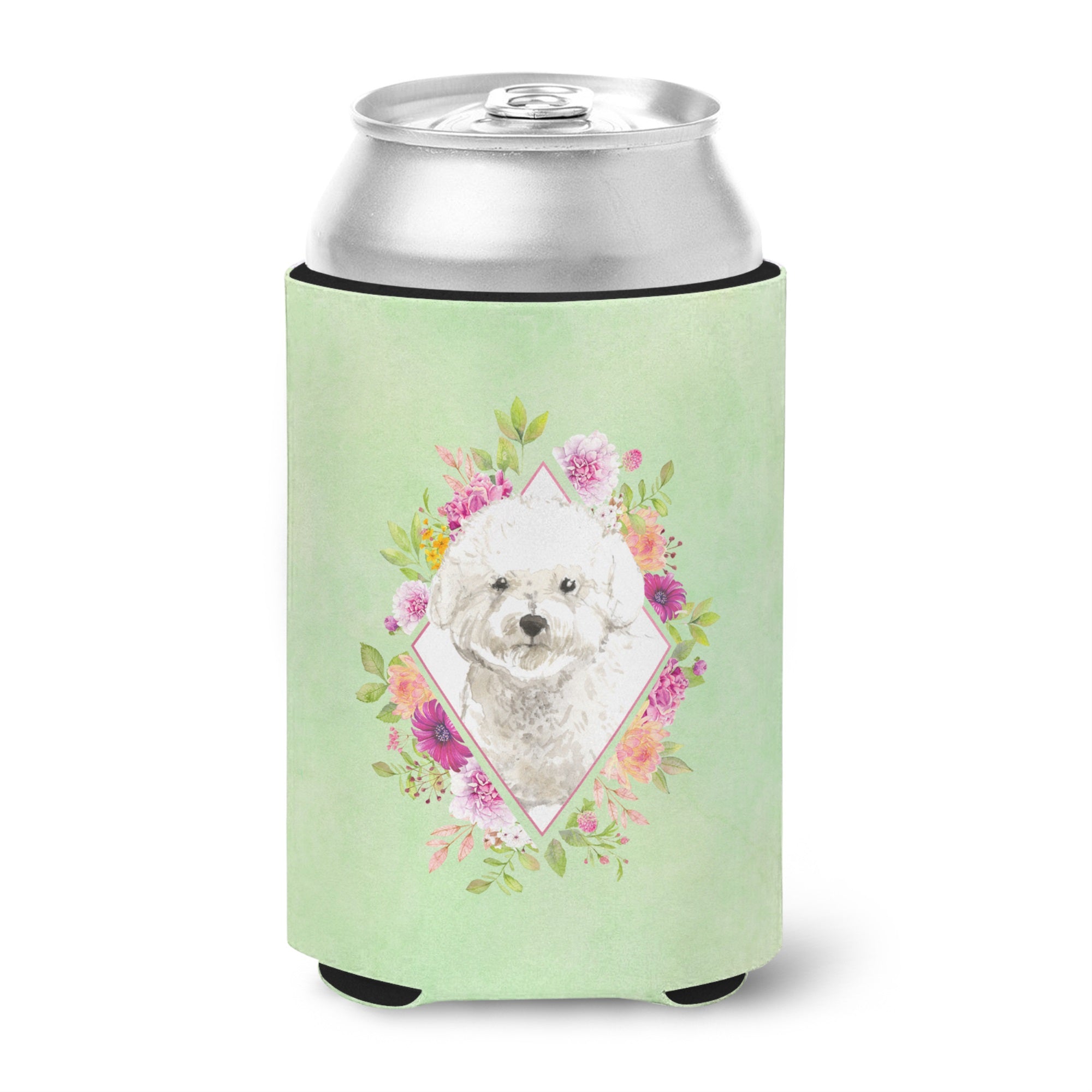 Bichon Frise Green Flowers Can Or Bottle Hugger