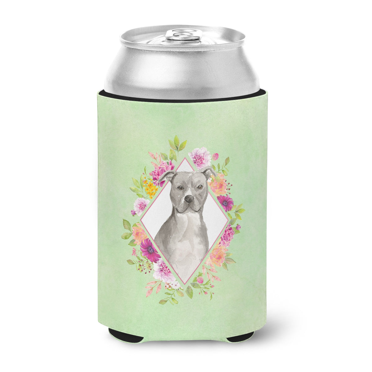 Blue Pit Bull Terrier Green Flowers Can Or Bottle Hugger