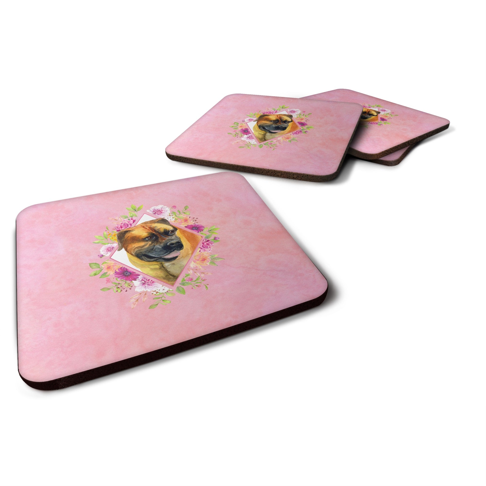 Borboel Mastiff Pink Flowers Foam Coaster Set Of 4