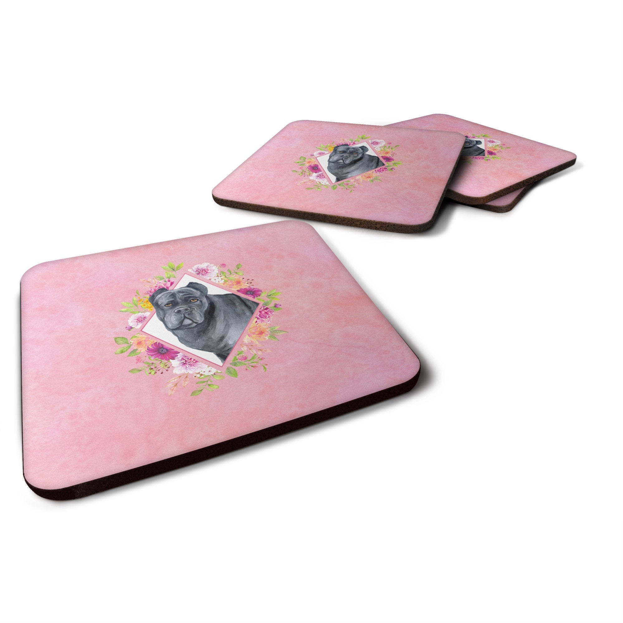 Cane Corso Pink Flowers Foam Coaster Set Of 4