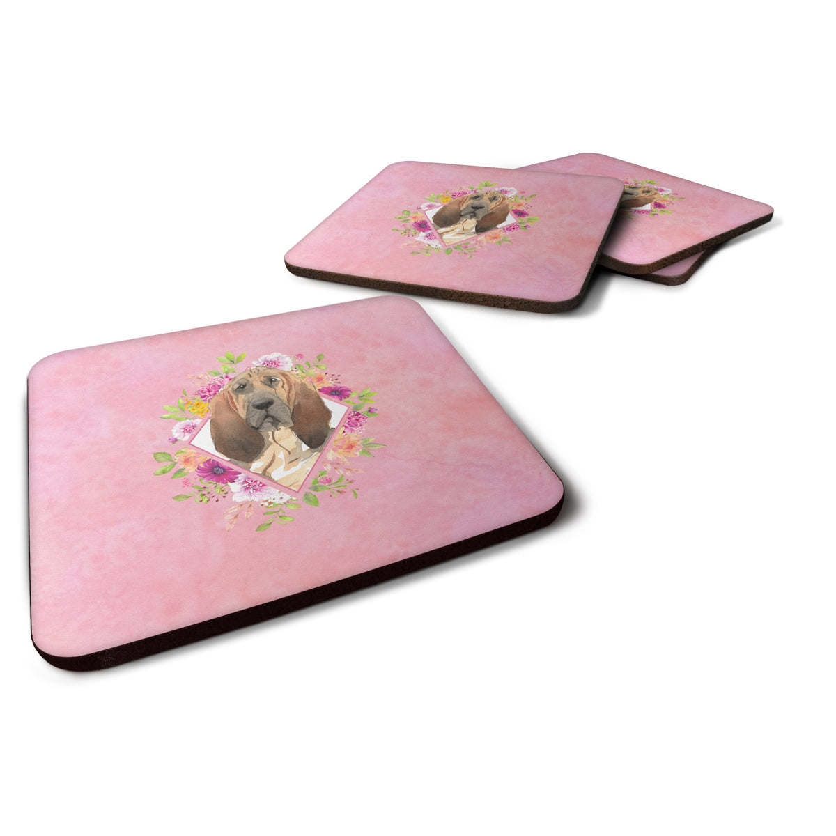 Bloodhound Pink Flowers Foam Coaster Set Of 4