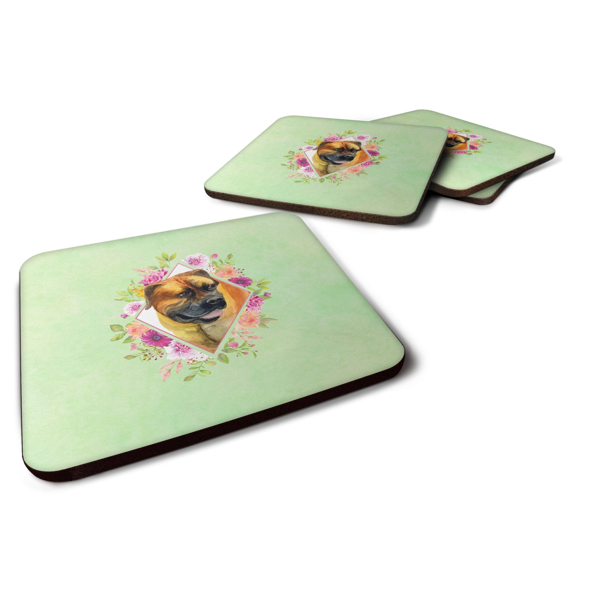 Borboel Mastiff Green Flowers Foam Coaster Set Of 4
