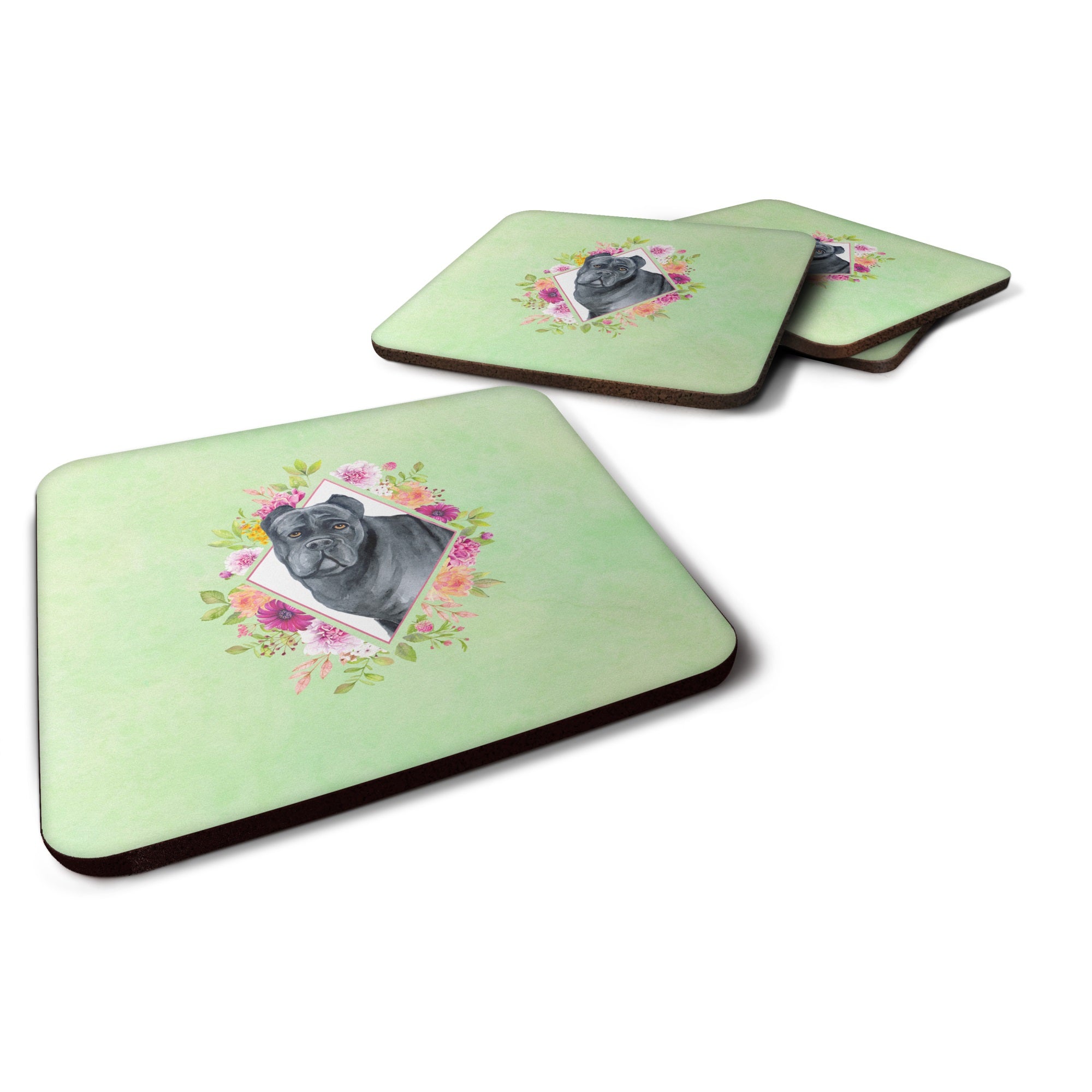 Cane Corso Green Flowers Foam Coaster Set Of 4