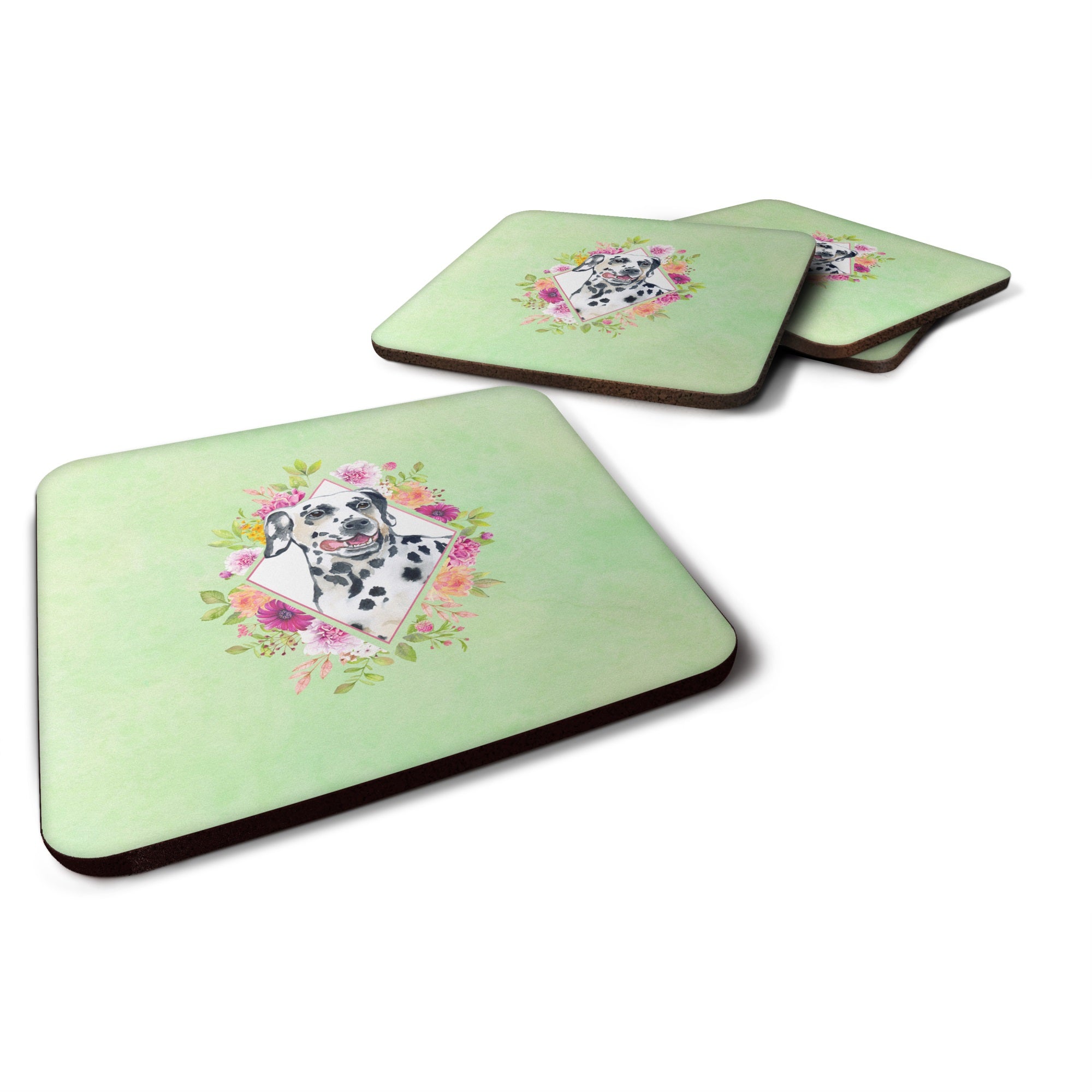 Dalmatian Green Flowers Foam Coaster Set Of 4
