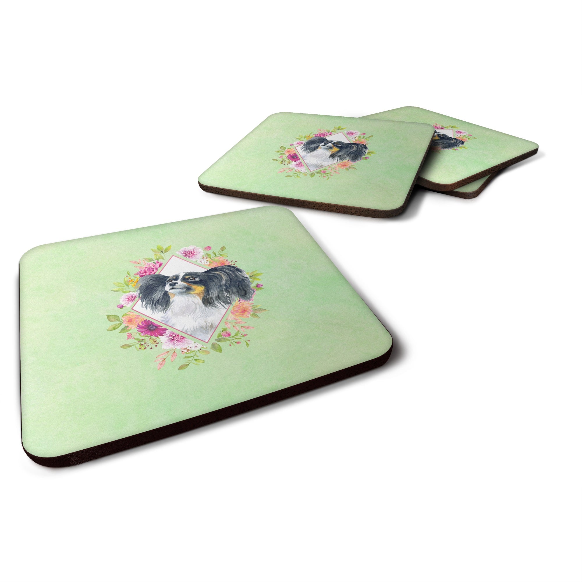 Papillon Green Flowers Foam Coaster Set Of 4