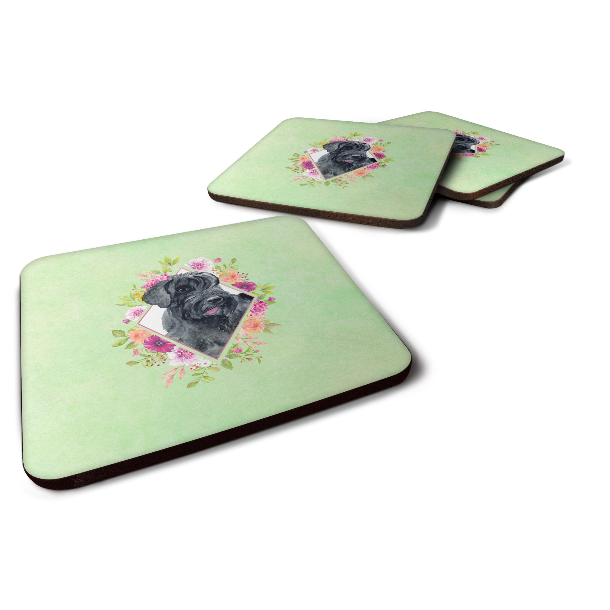 Giant Schnauzer Green Flowers Foam Coaster Set Of 4