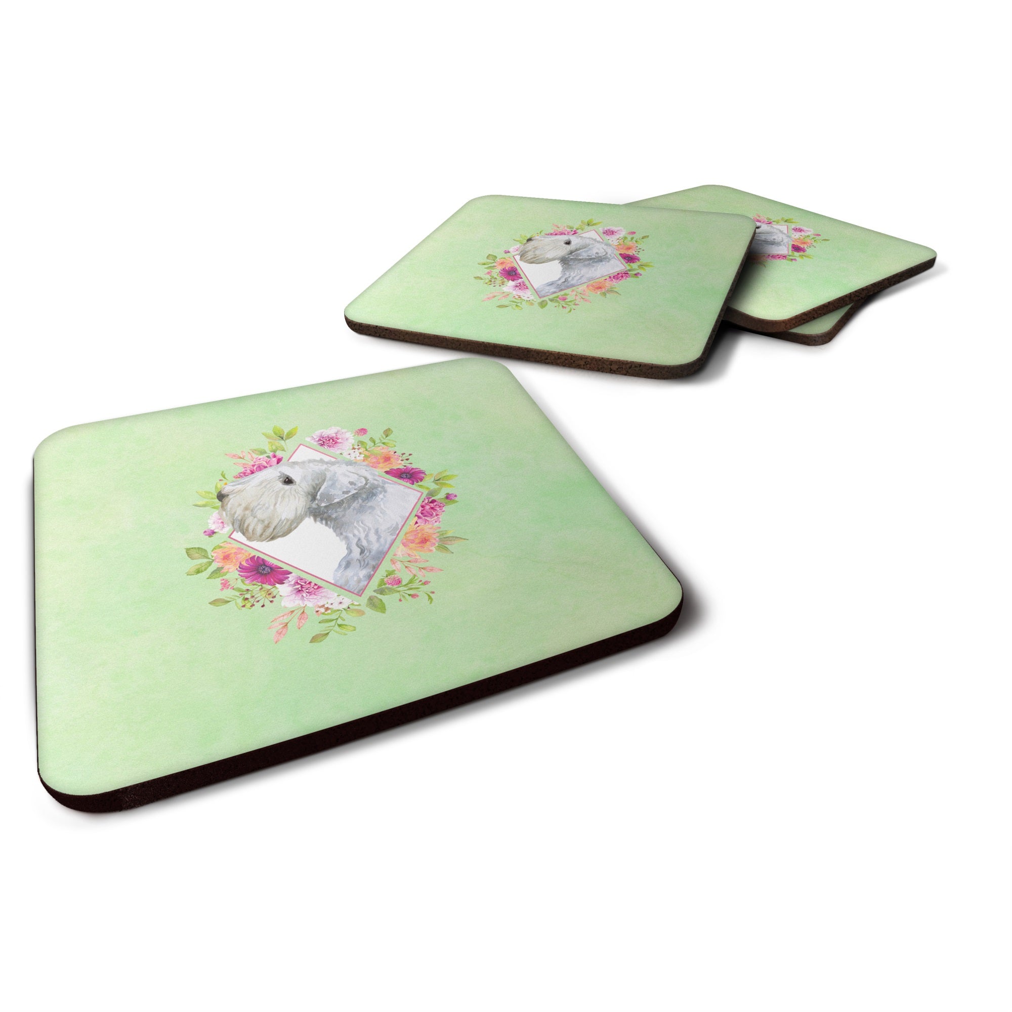 Sealyham Terrier Green Flowers Foam Coaster Set Of 4