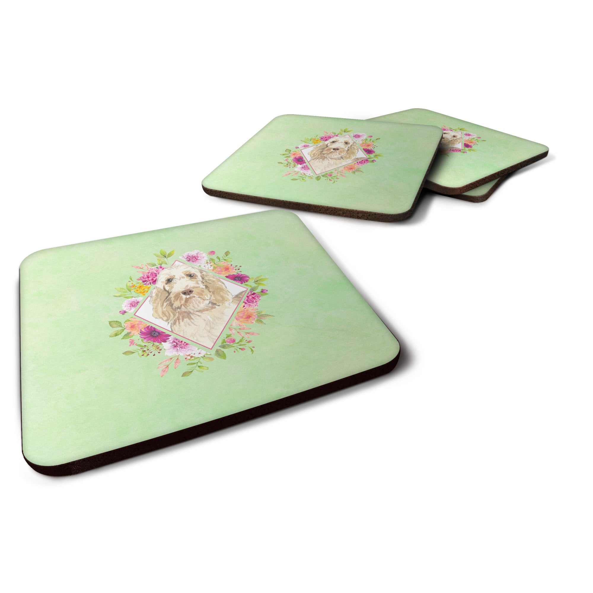 Spinone Italiano Green Flowers Foam Coaster Set Of 4