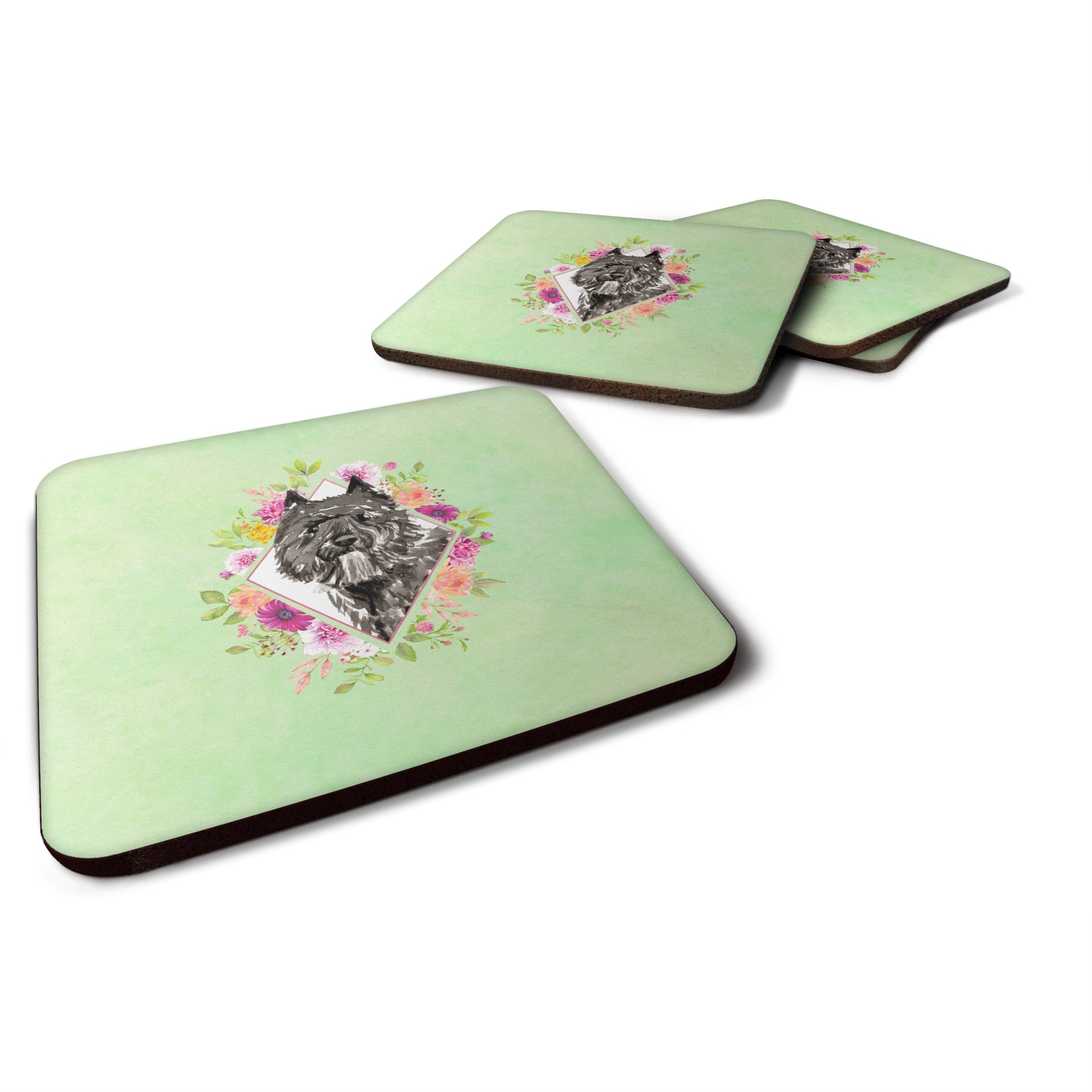 Bouvier Des Flandres Green Flowers Foam Coaster Set Of 4