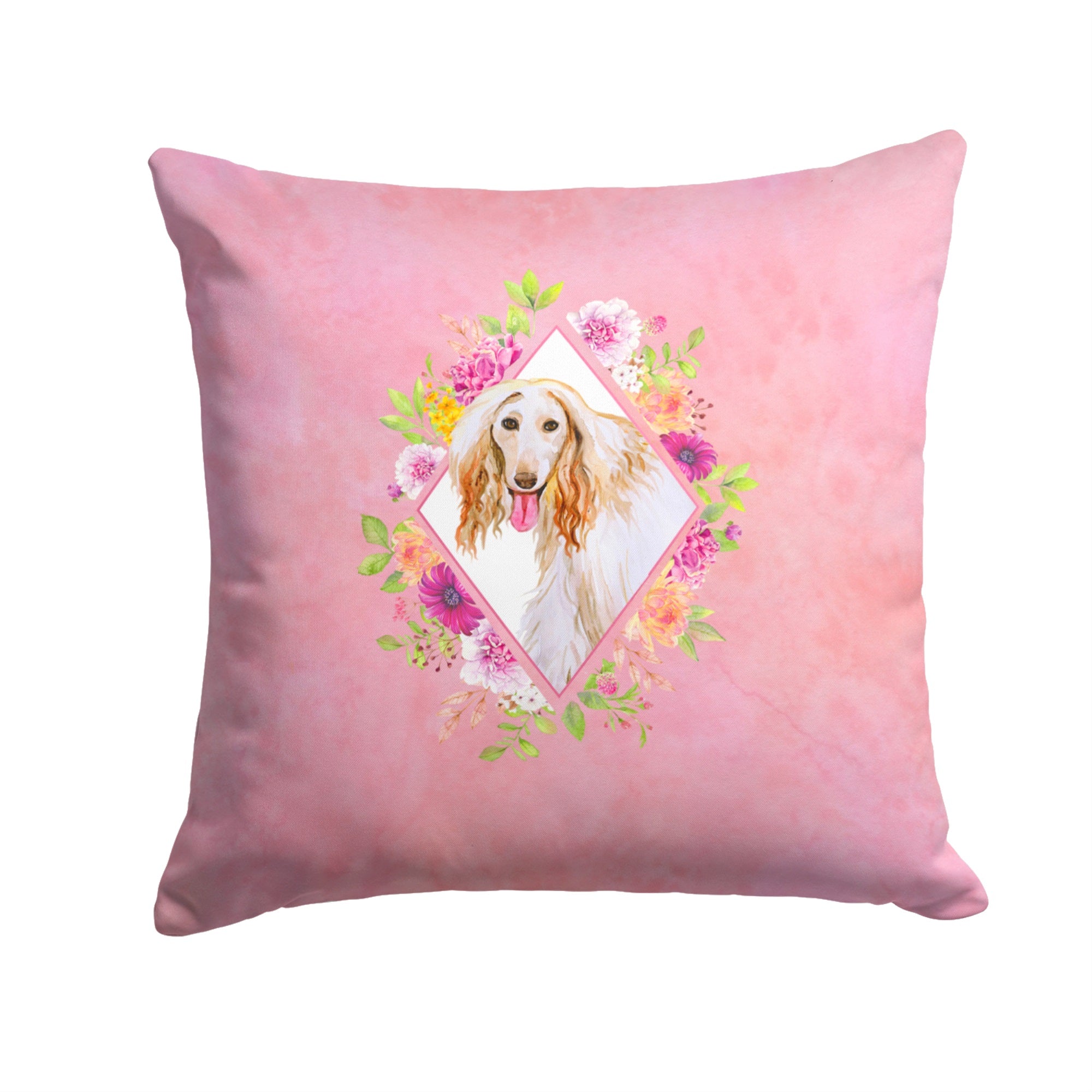 Afghan Hound Pink Flowers Fabric Decorative Pillow