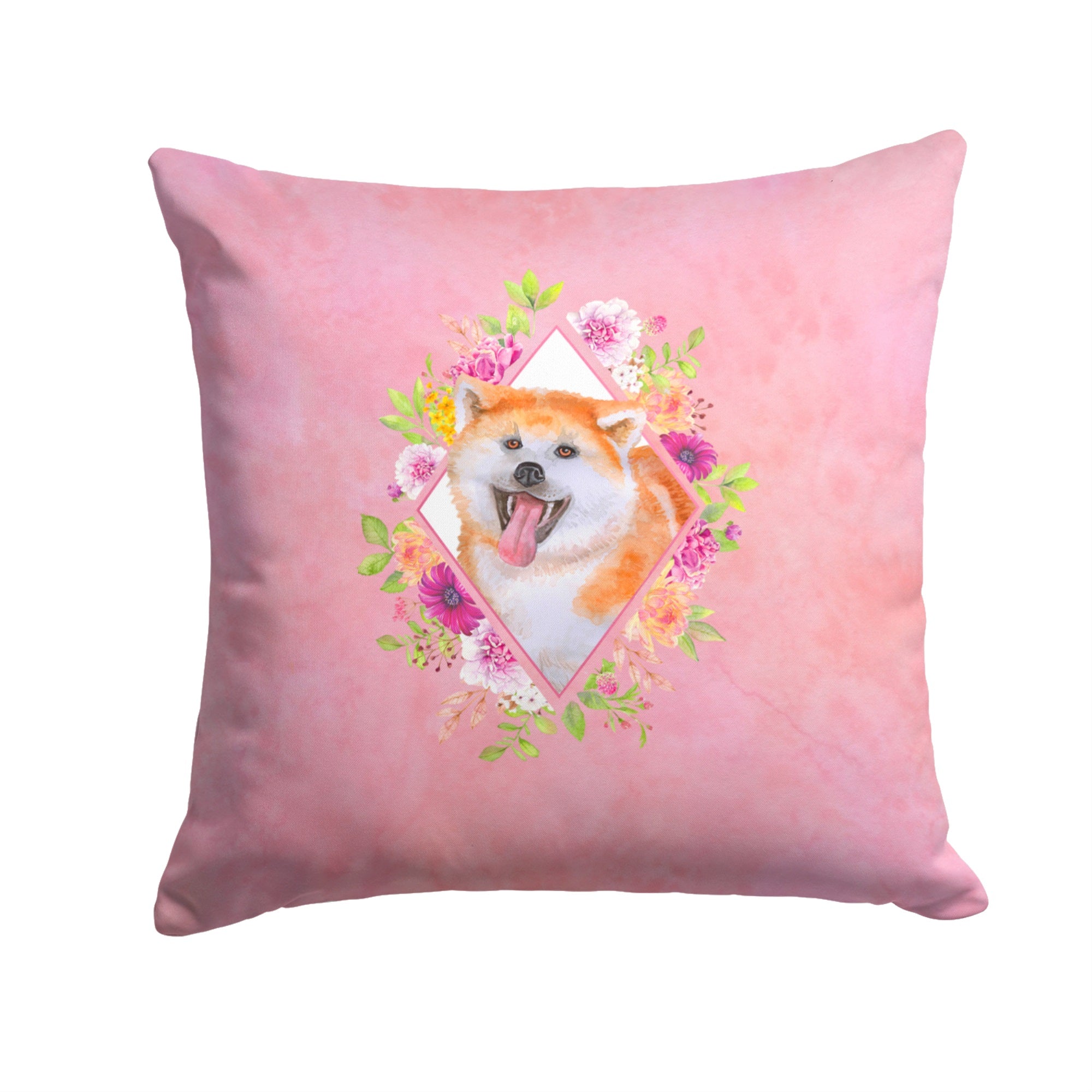 Akita Pink Flowers Fabric Decorative Pillow