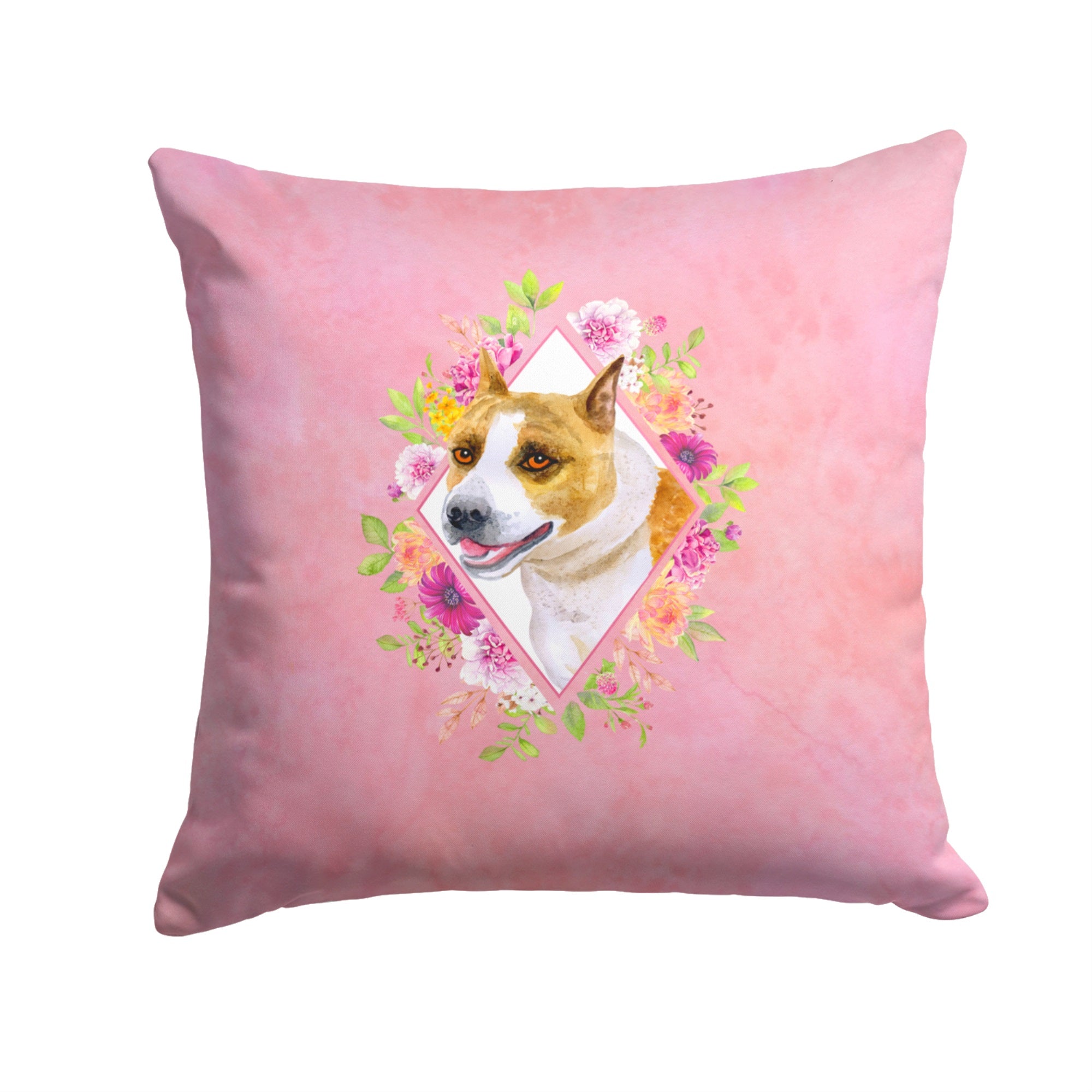 Bull Terrier Pink Flowers Fabric Decorative Pillow