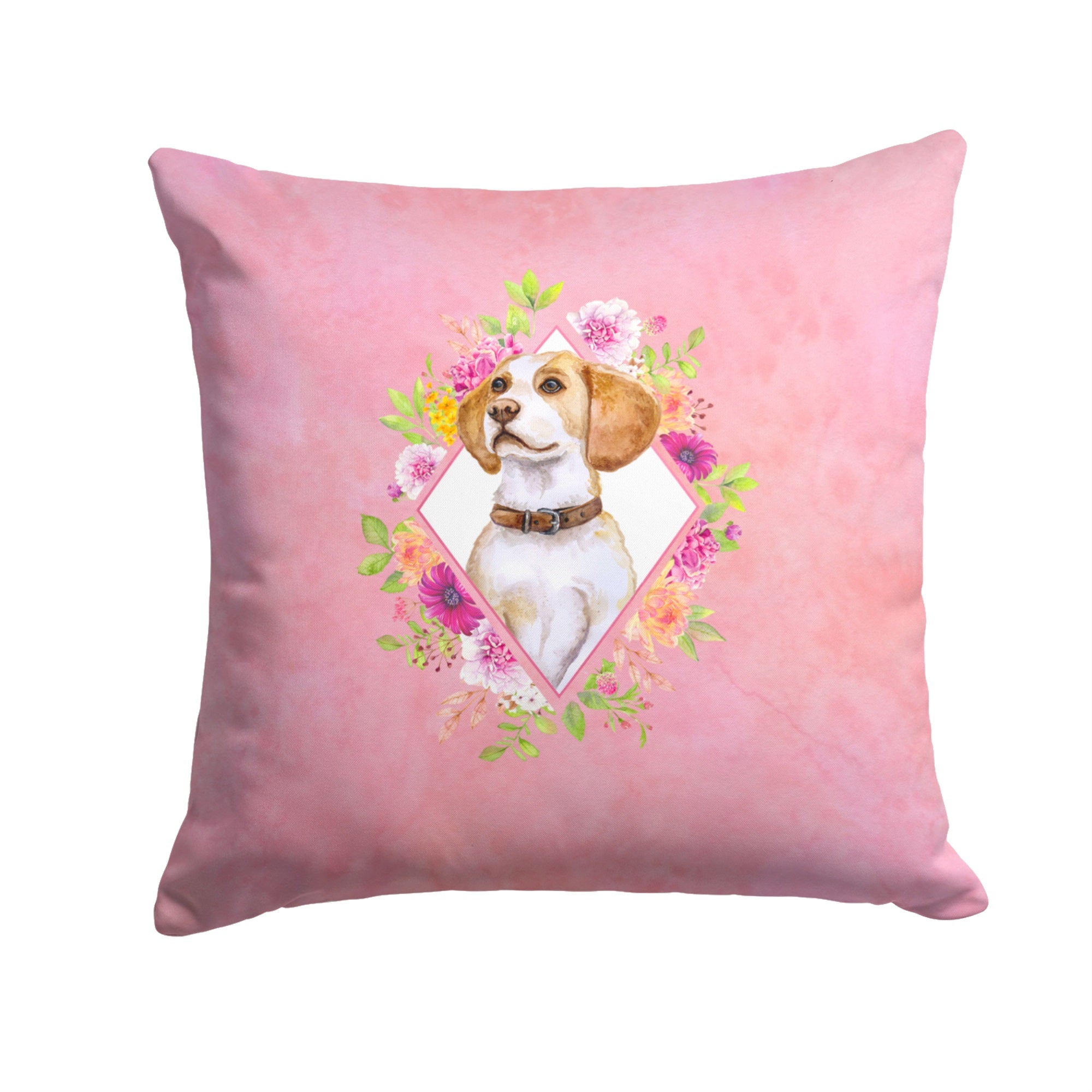 Beagle Pink Flowers Fabric Decorative Pillow