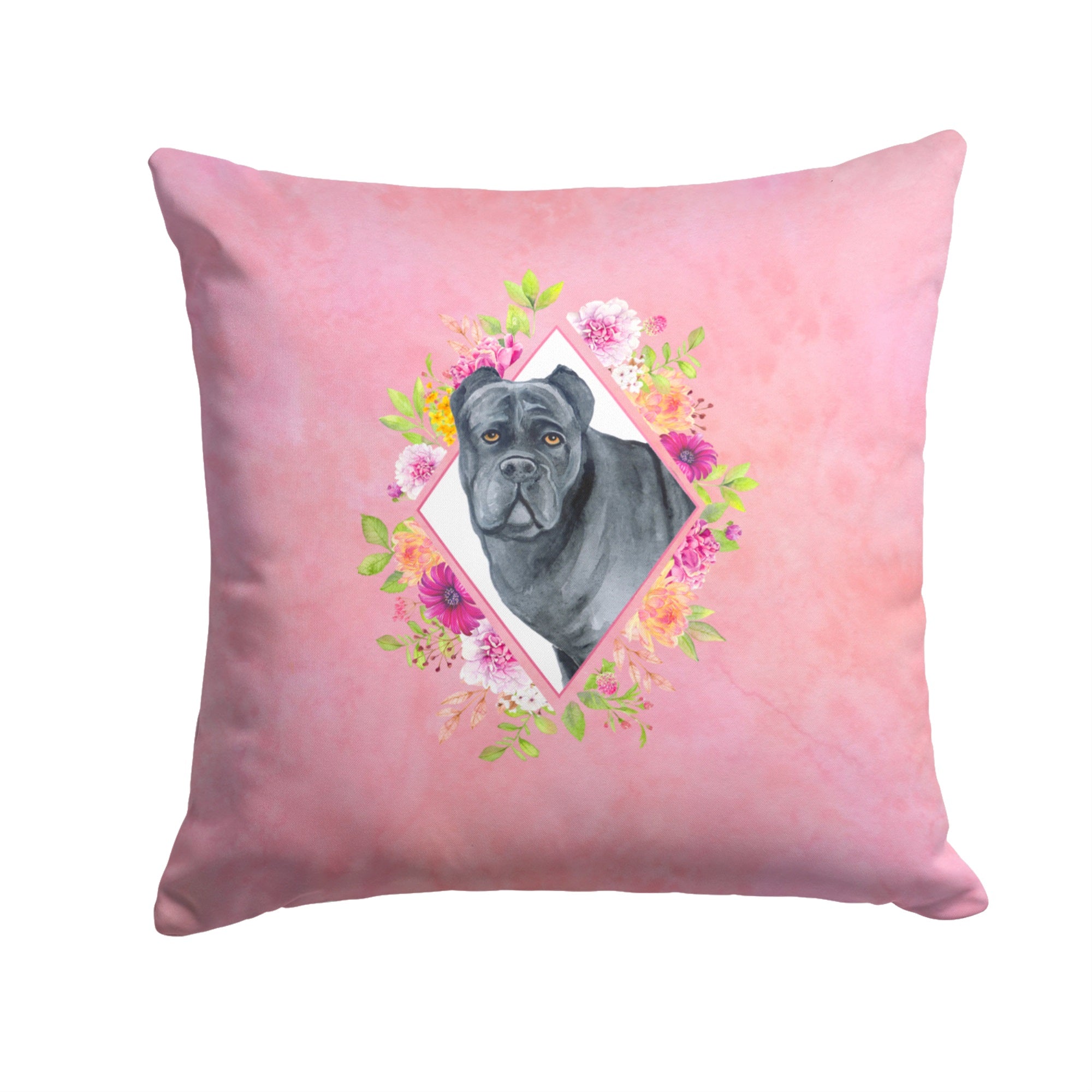 Cane Corso Pink Flowers Fabric Decorative Pillow