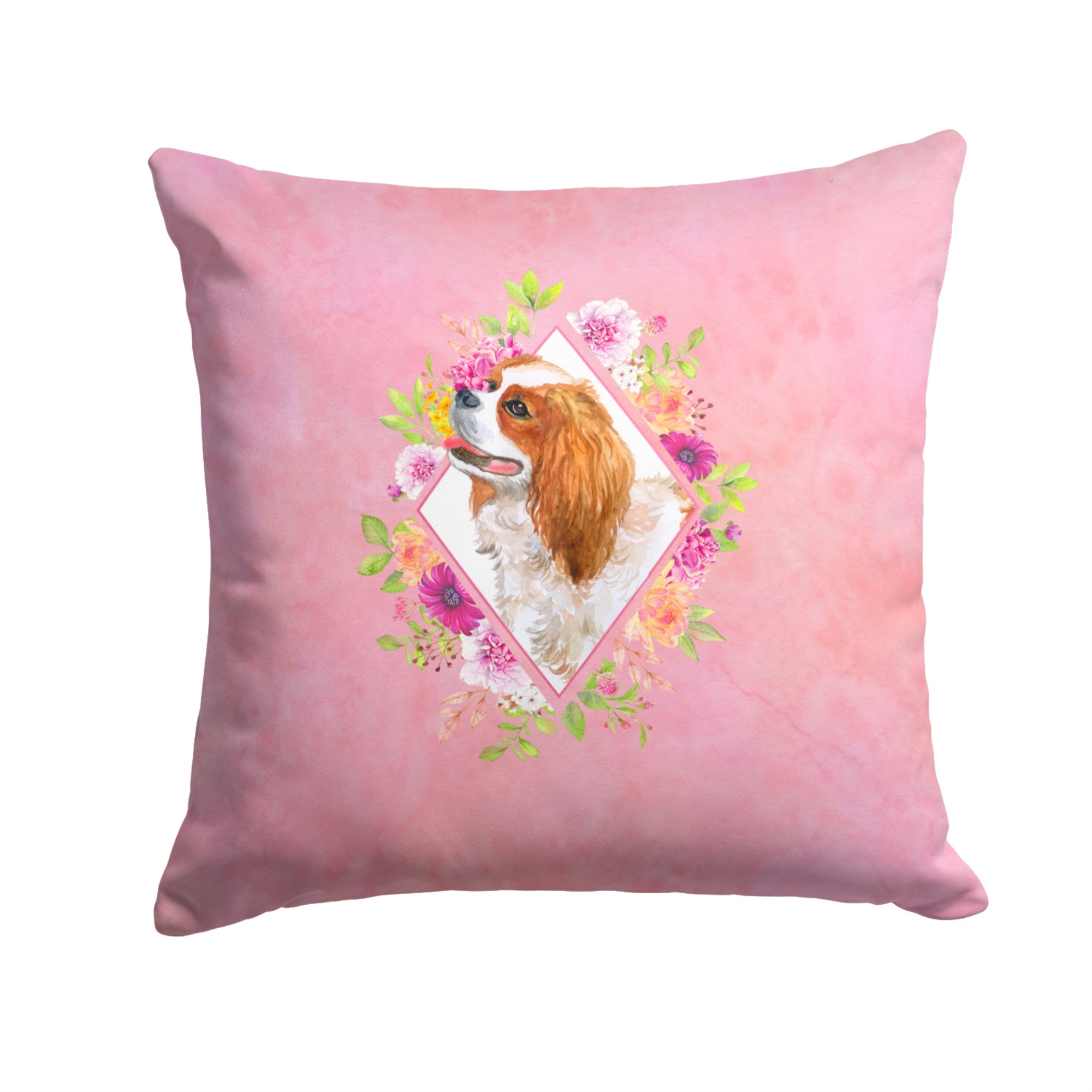 Cavalier King Charles Spaniel Pink Flowers Fabric Decorative Pillow