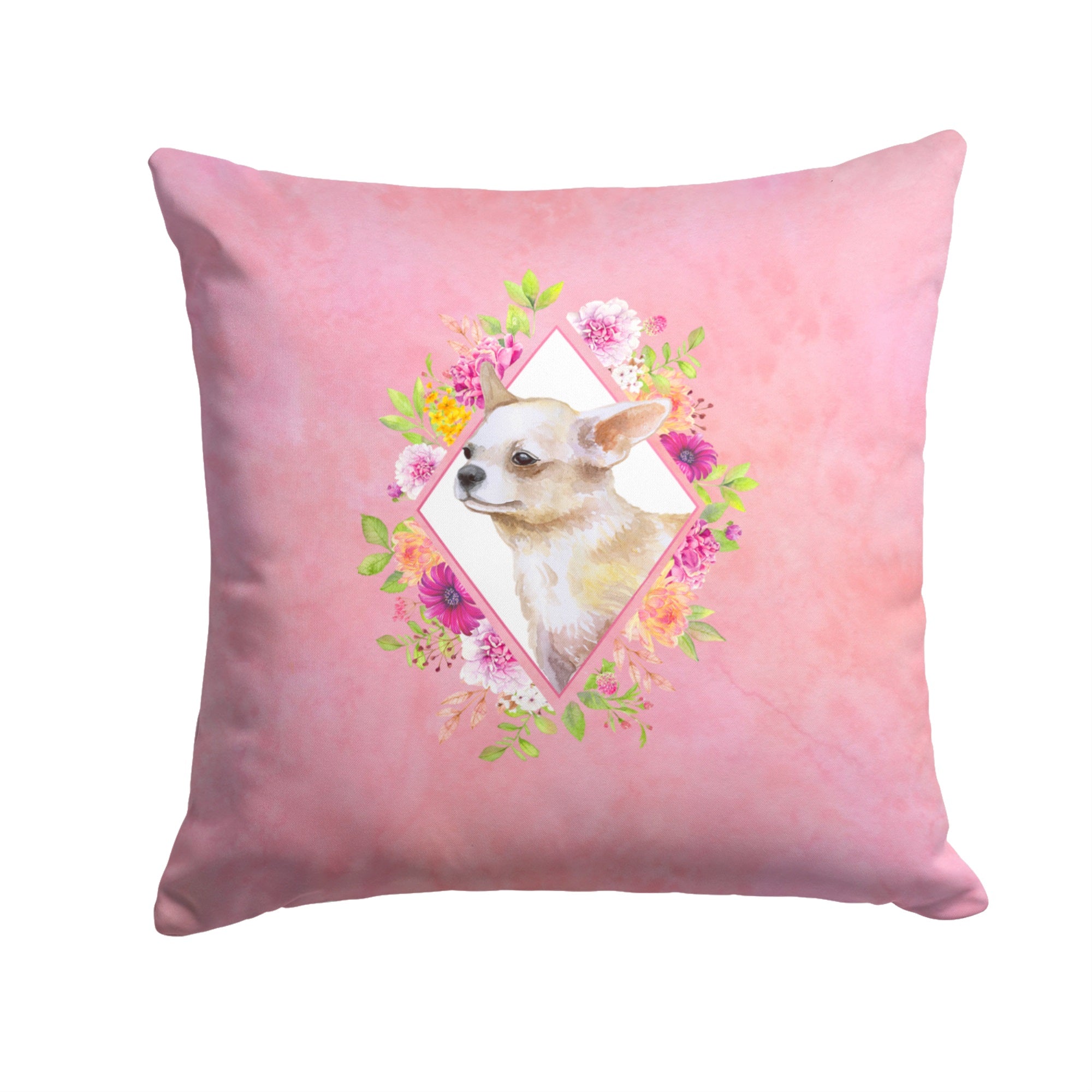 Chihuahua #2 Pink Flowers Fabric Decorative Pillow