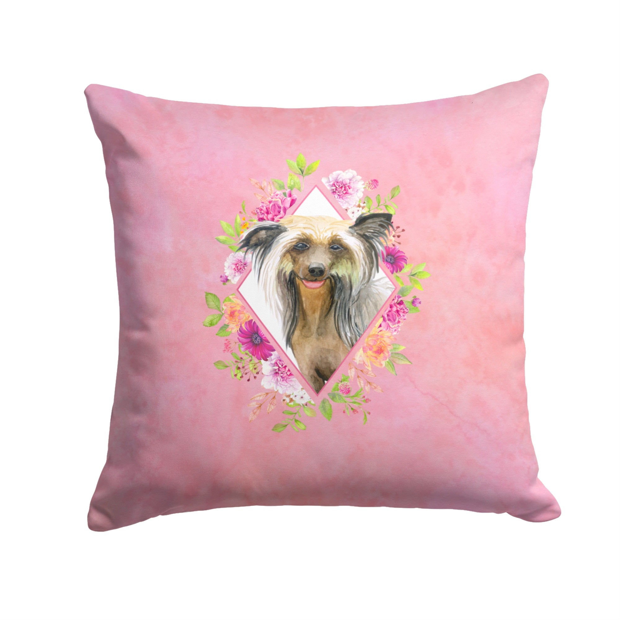 Chinese Crested Pink Flowers Fabric Decorative Pillow