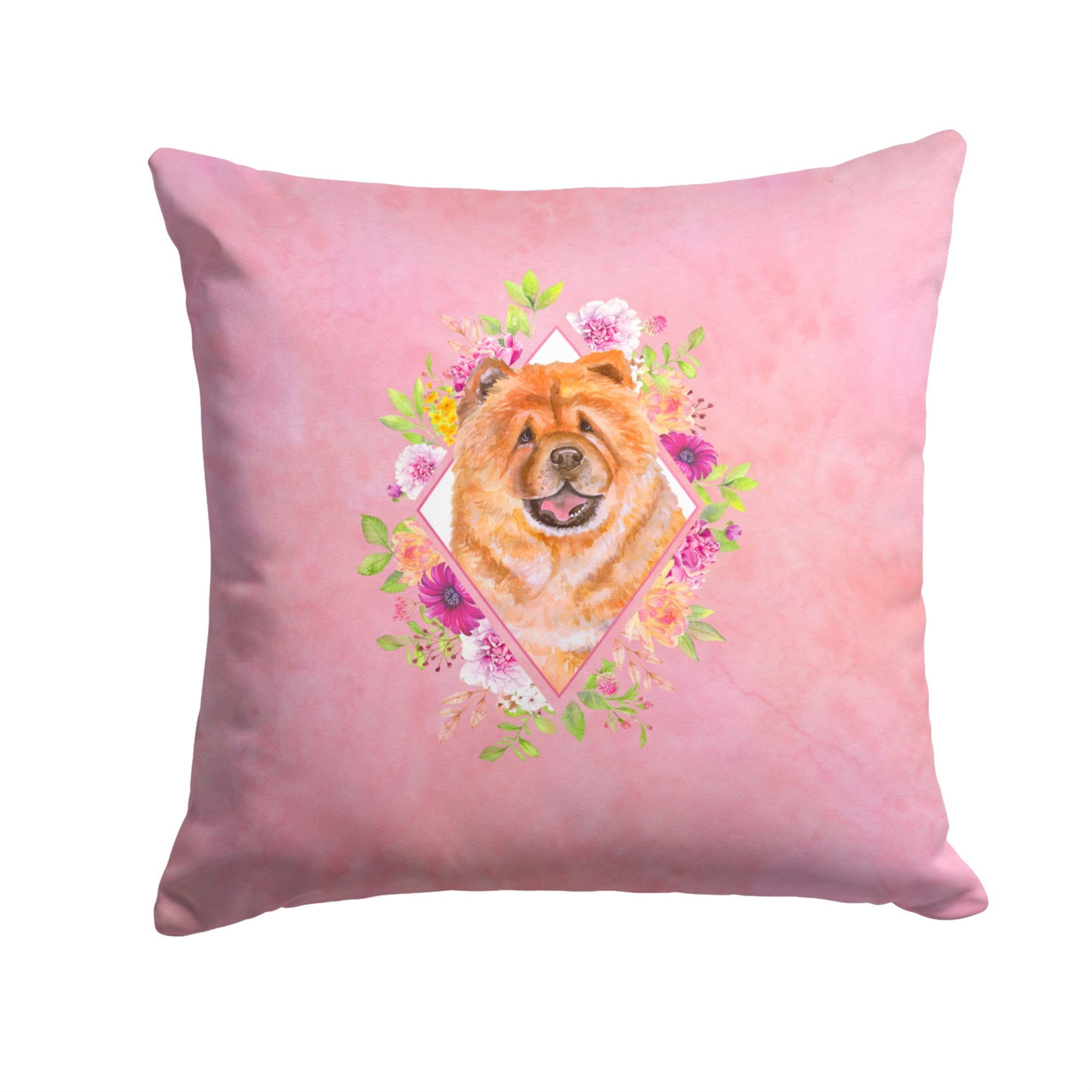 Chow Chow #1 Pink Flowers Fabric Decorative Pillow
