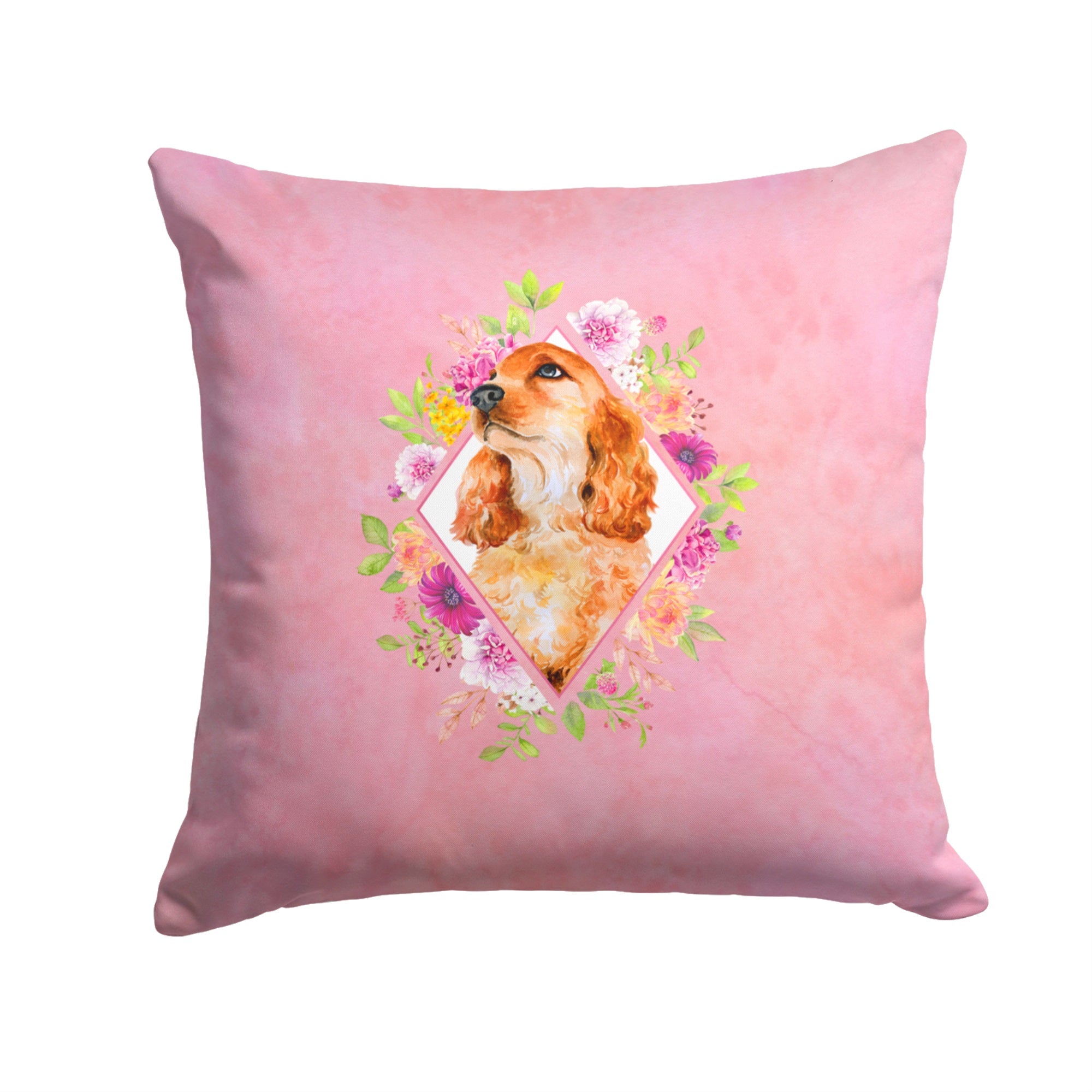 Cocker Spaniel #2 Pink Flowers Fabric Decorative Pillow