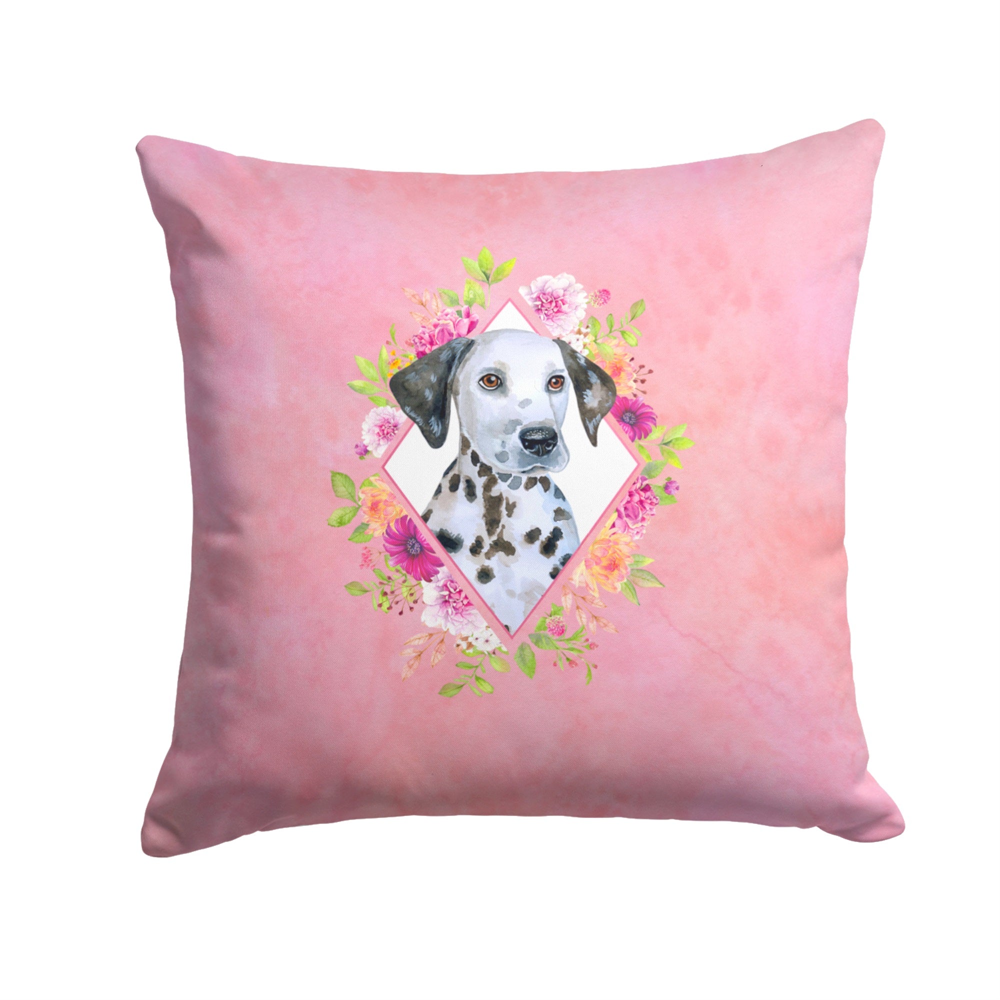Dalmatian Puppy Pink Flowers Fabric Decorative Pillow