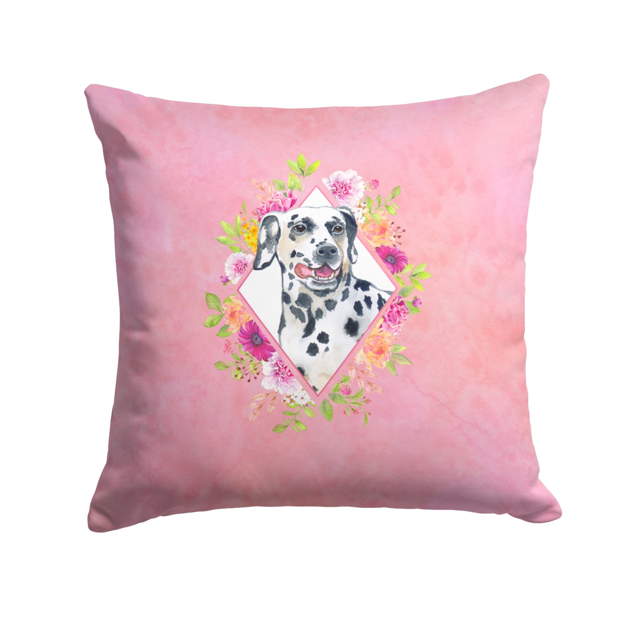 Dalmatian Pink Flowers Fabric Decorative Pillow