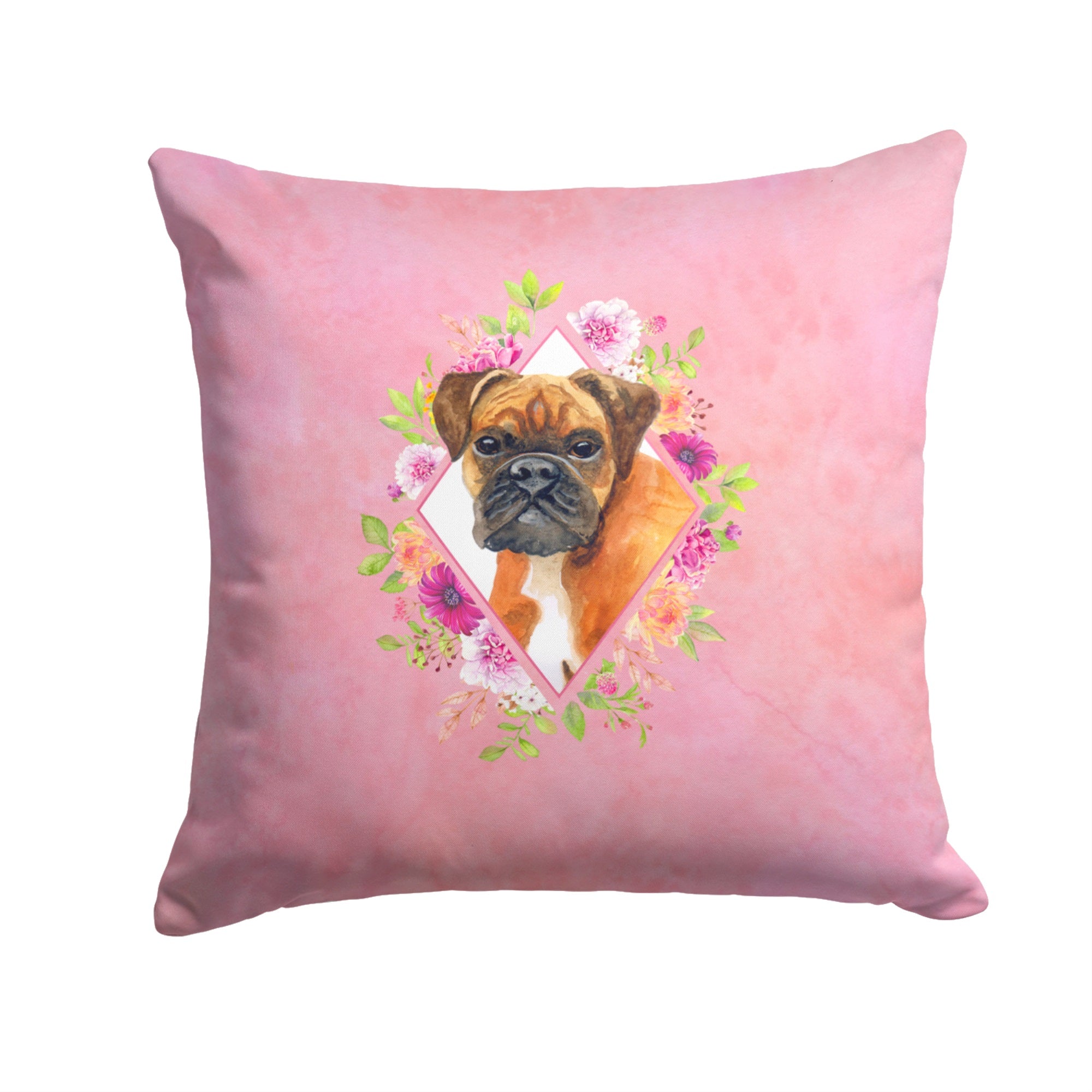 German Boxer Pink Flowers Fabric Decorative Pillow