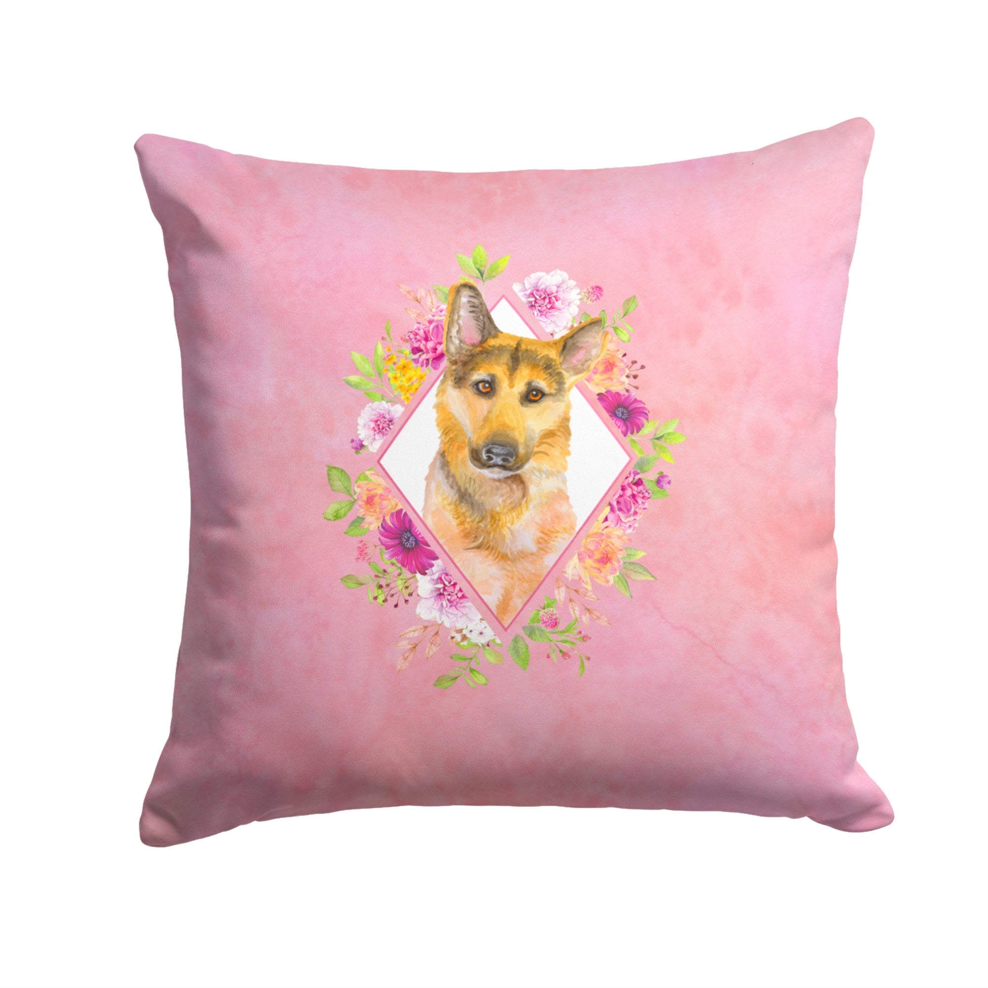 German Shepherd #2 Pink Flowers Fabric Decorative Pillow