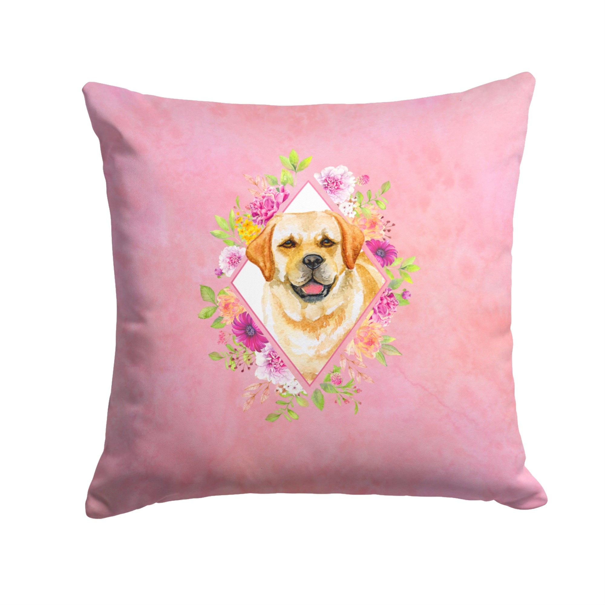 Golden Retriever Pink Flowers Fabric Decorative Pillow