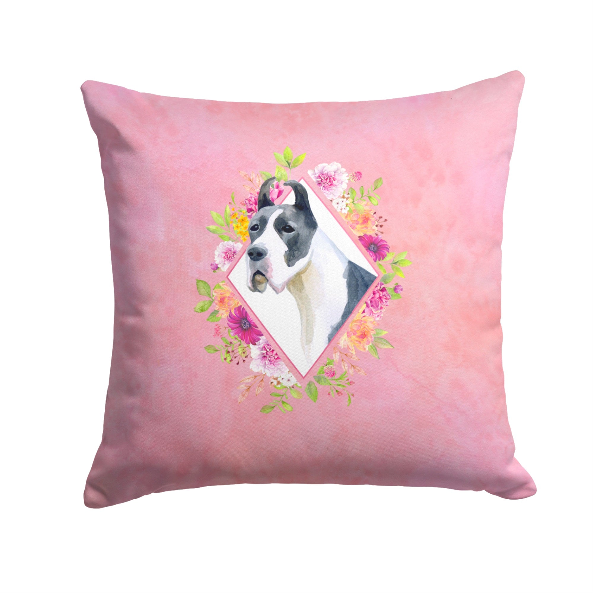 Great Dane Pink Flowers Fabric Decorative Pillow