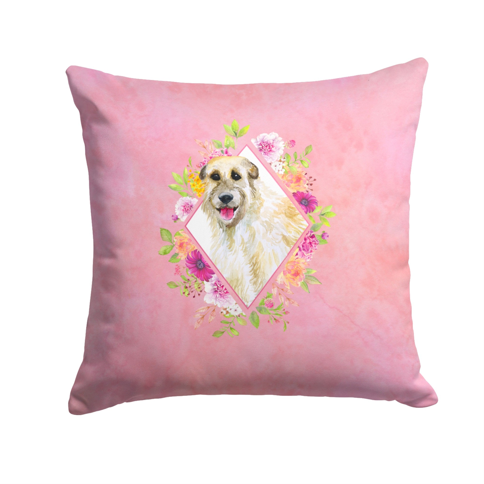 Irish Wolfhound Pink Flowers Fabric Decorative Pillow