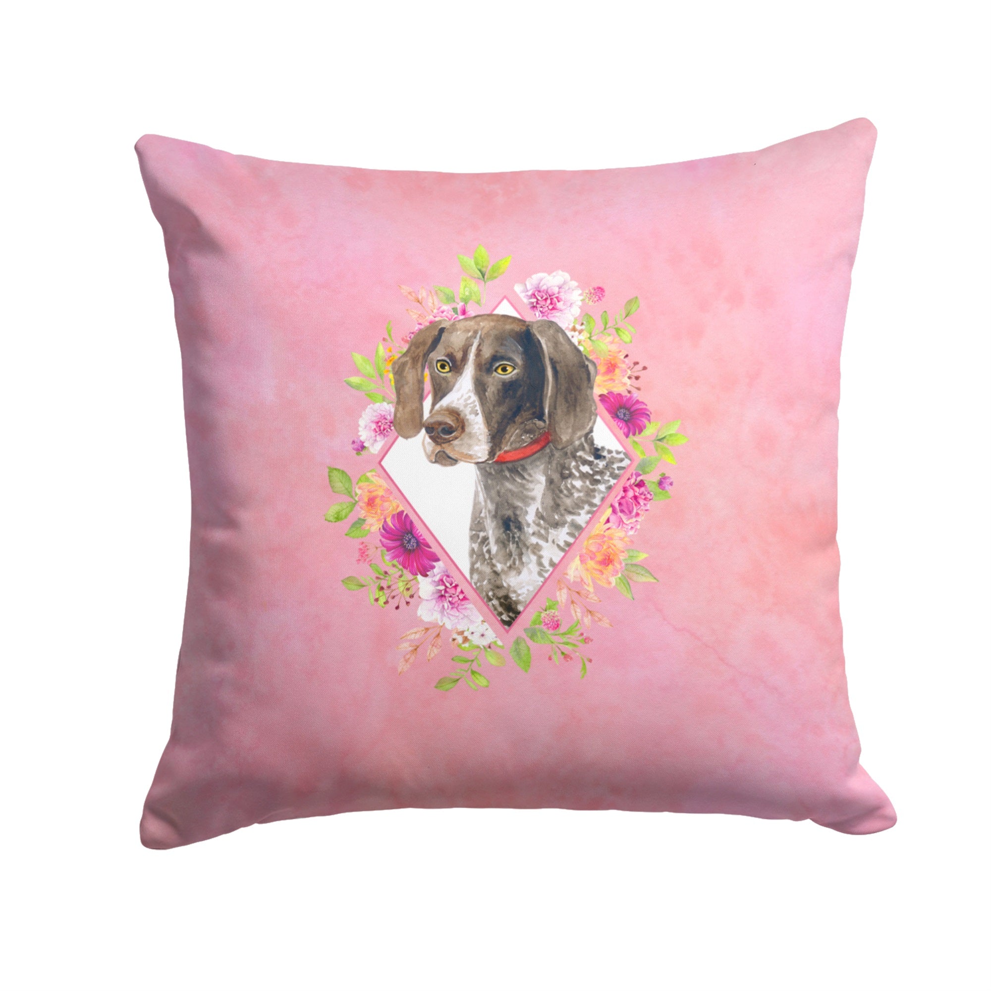 German Shorthaired Pointer Pink Flowers Fabric Decorative Pillow